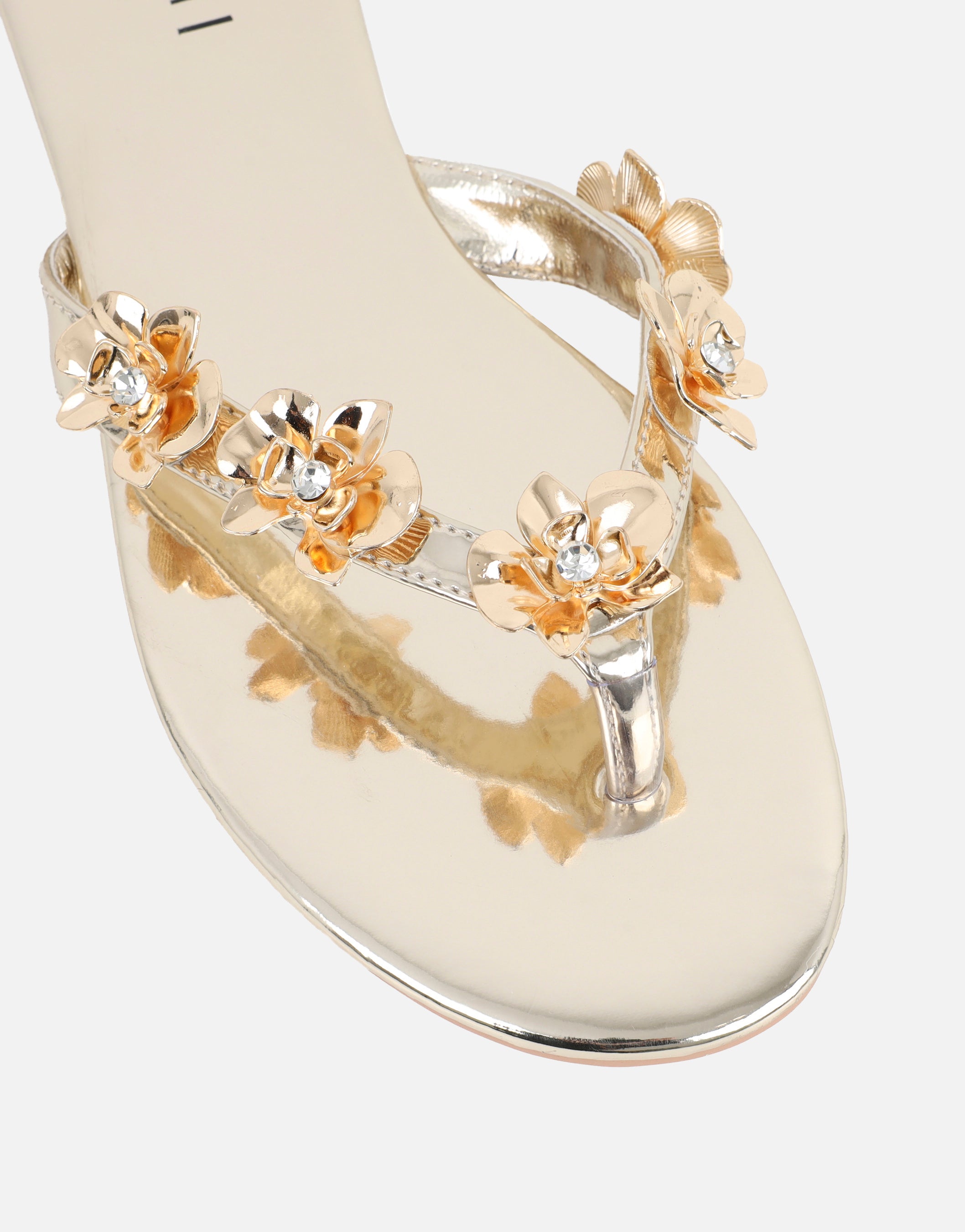 Carissa Gold Mirror Embellished Flat Sandals