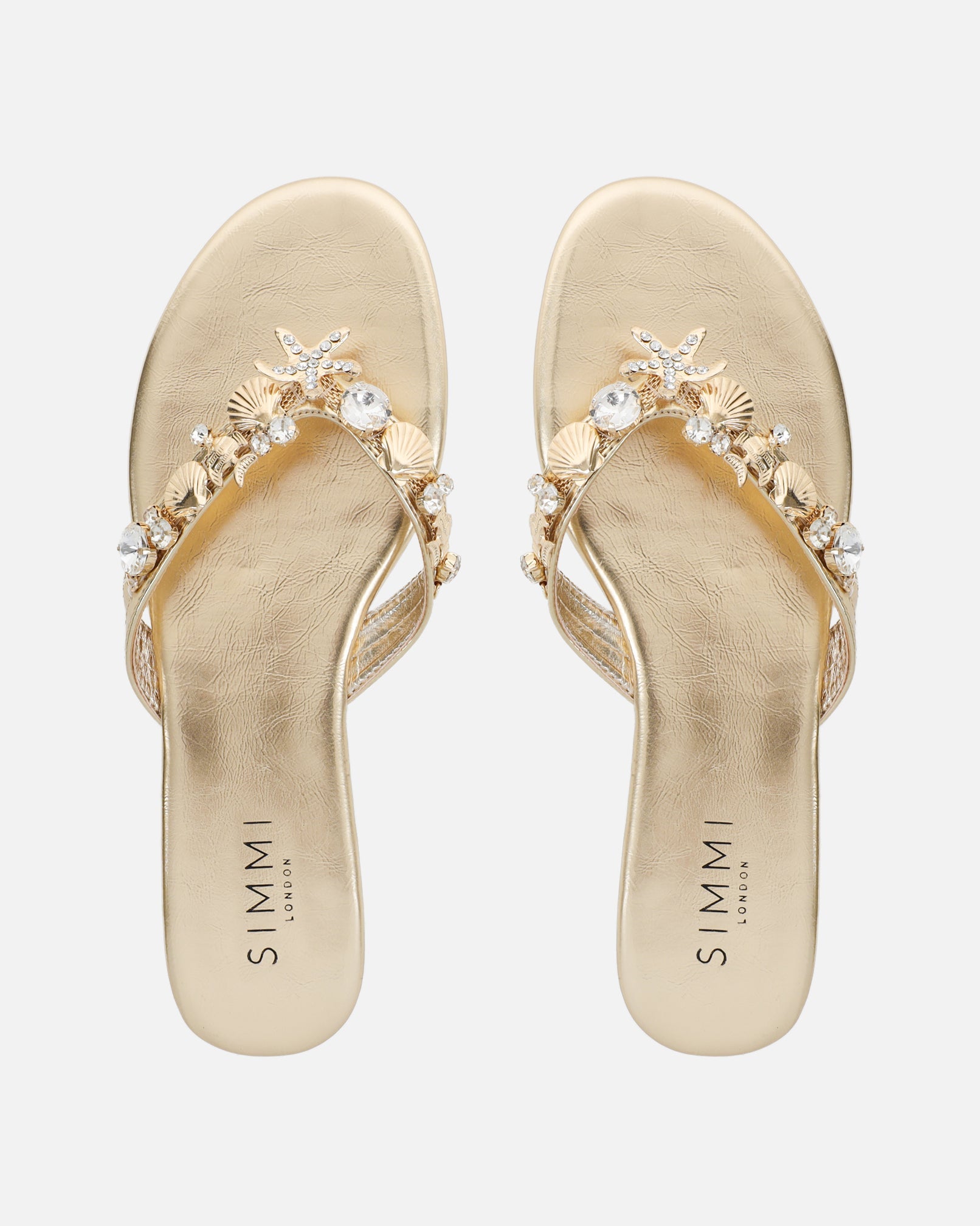 Sandy Gold Metallic Shell Detail Flats