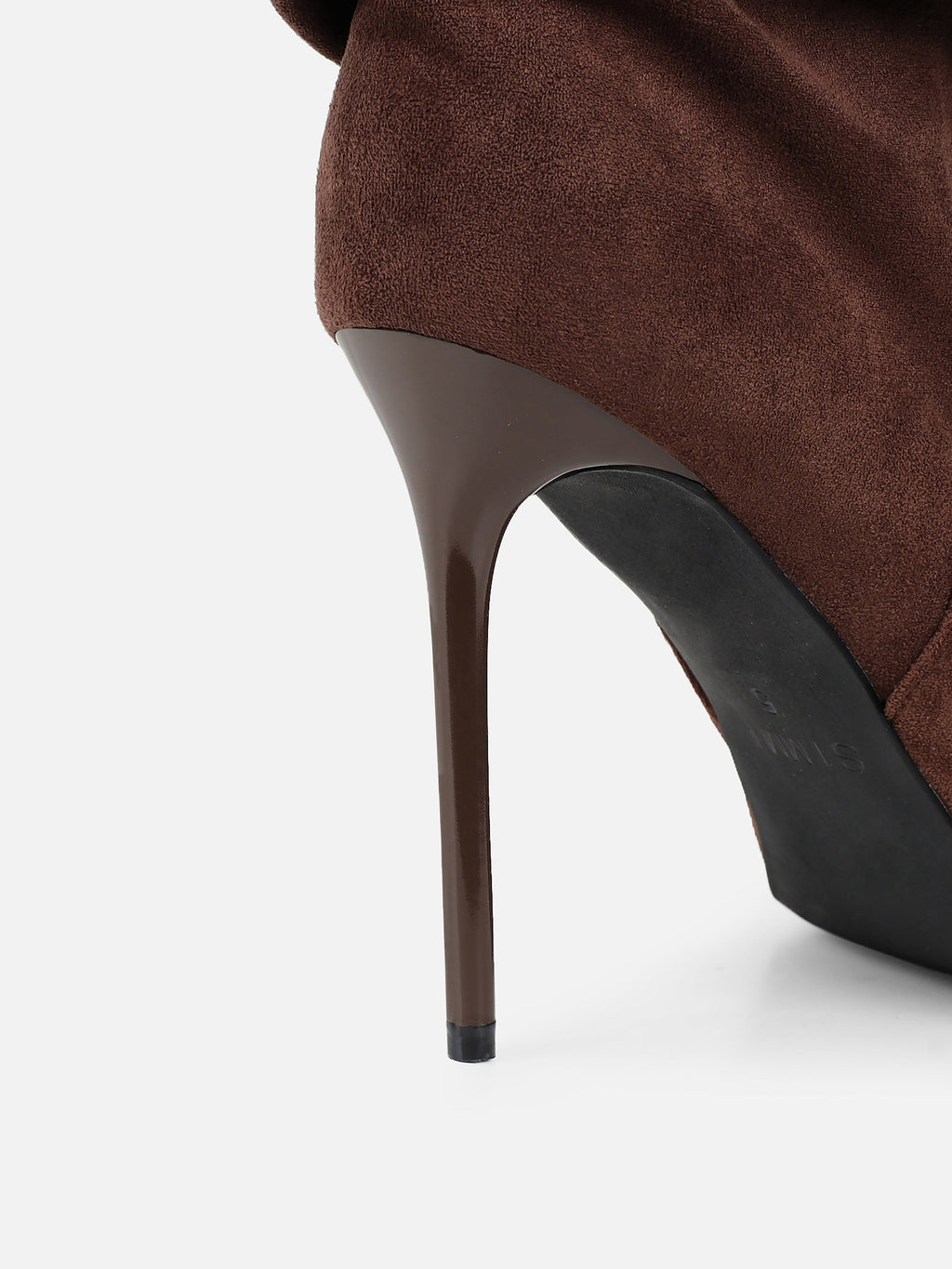 Cotton Brown Suede Ruched Heeled Boots