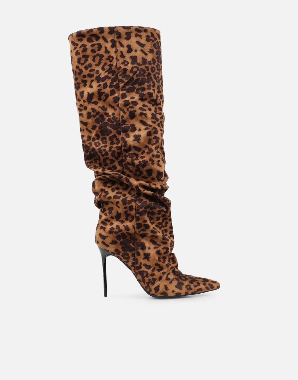 Cotton Leopard Suede Ruched Heeled Boots