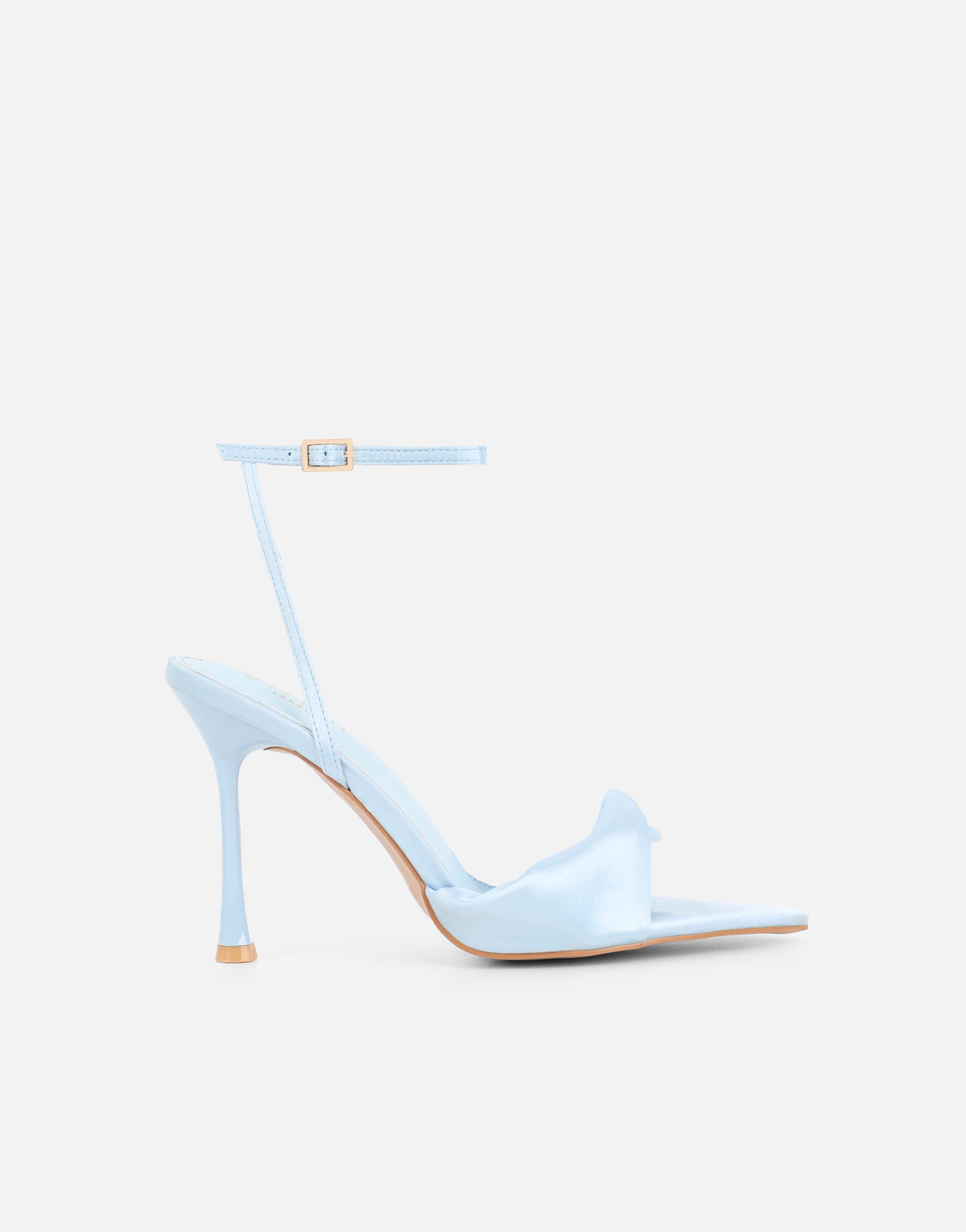Delilah Blue Satin Ruched Heeled Sandals