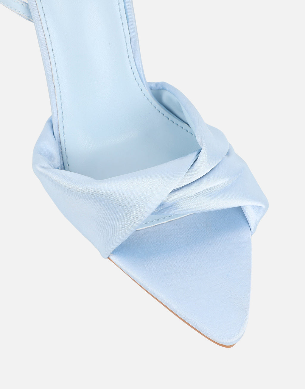 Delilah Blue Satin Ruched Heeled Sandals