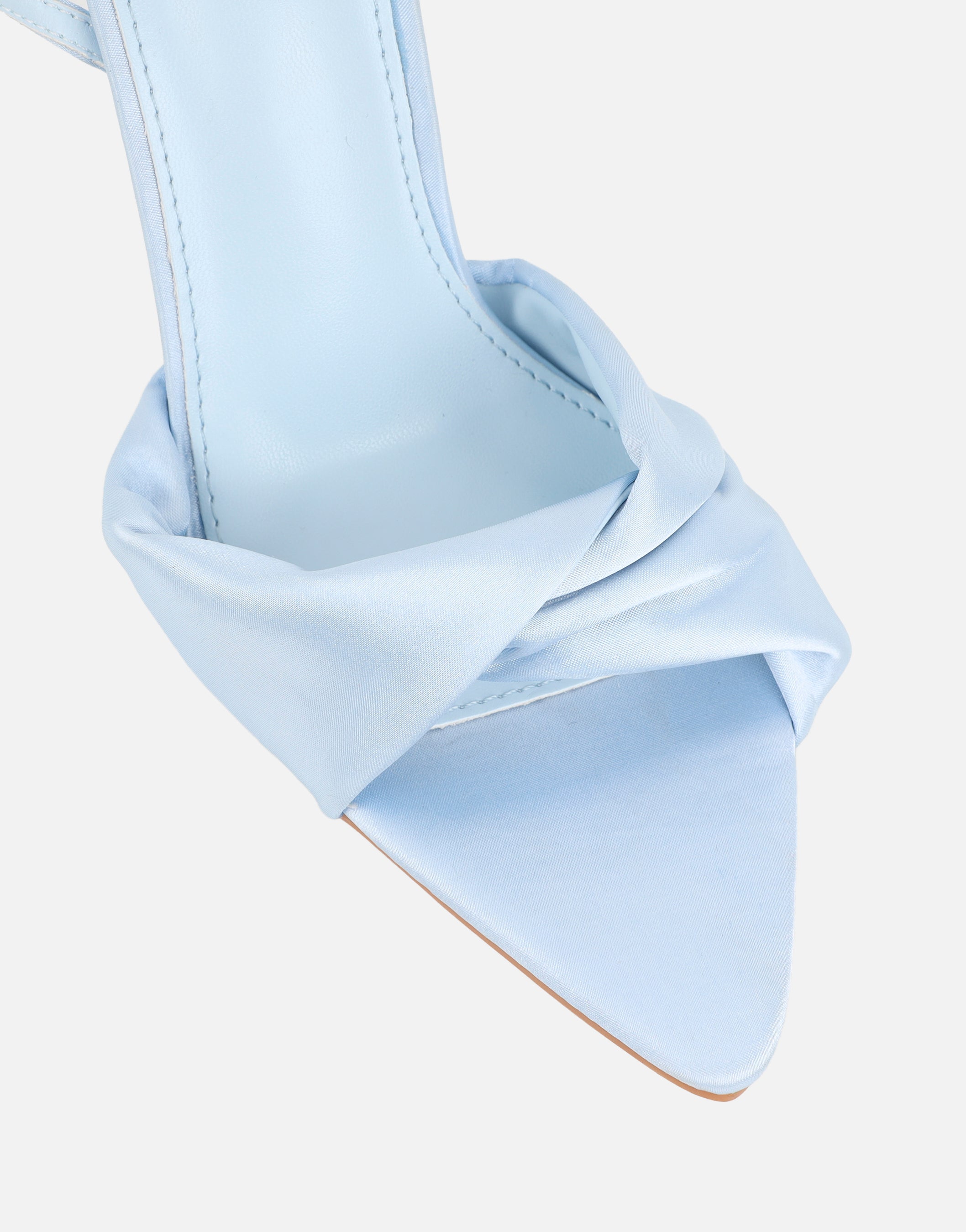 Delilah Blue Satin Ruched Heeled Sandals
