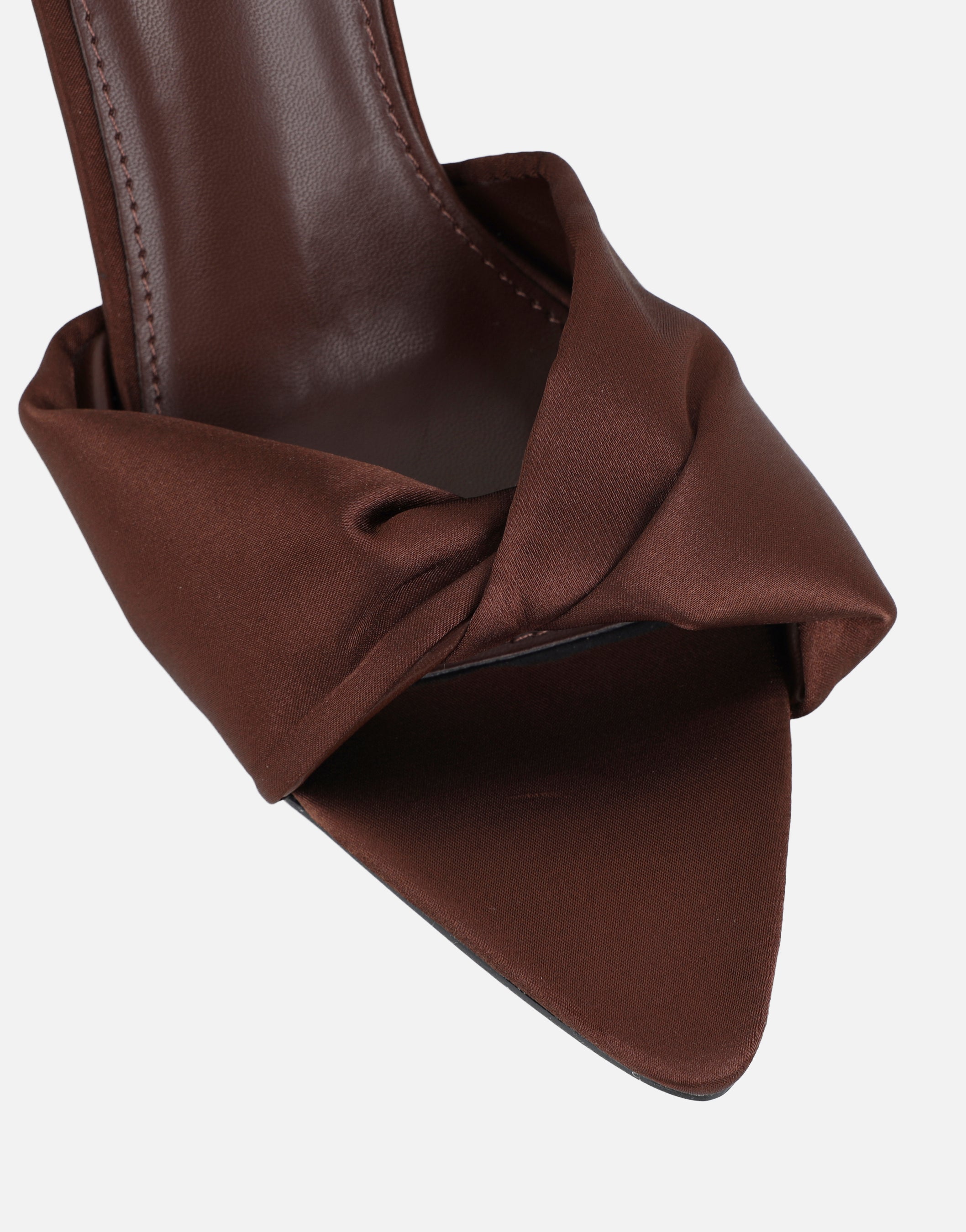 Delilah Brown Satin Ruched Heeled Sandals
