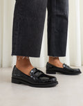 Shreya Black Patent Penny Loafers