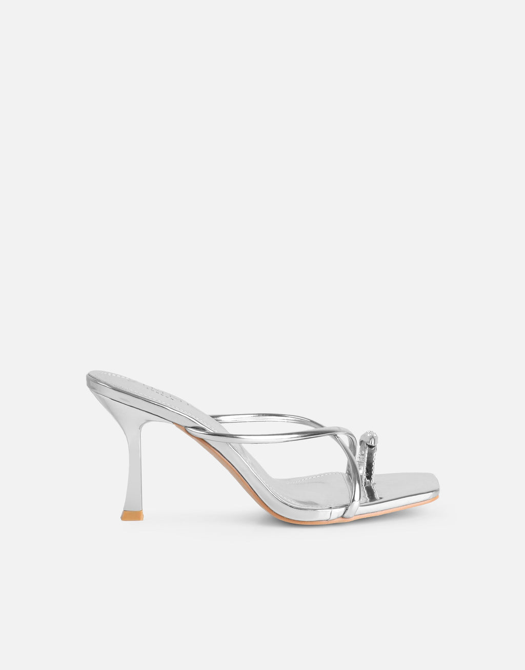 Moni Silver Mirror Diamante Toe Detail Mules