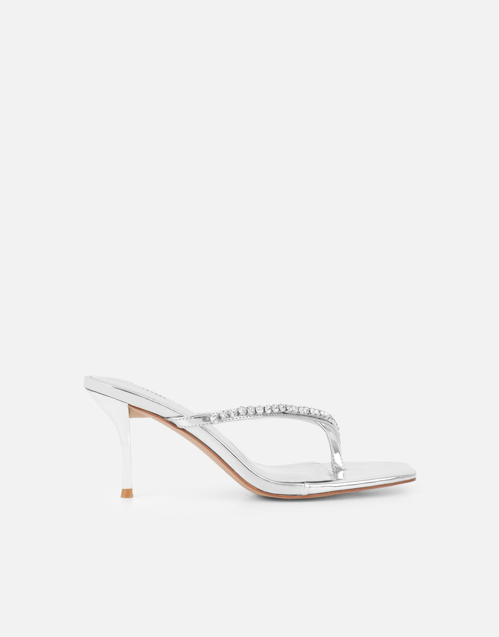 Lana Silver Mirror Diamante Toe Post Mules