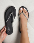 Ersil Black Satin Diamante Toe Post Sandals