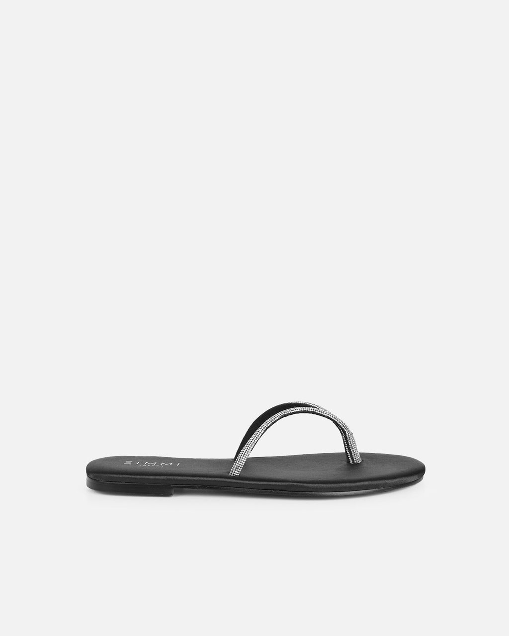Ersil Black Satin Diamante Toe Post Sandals