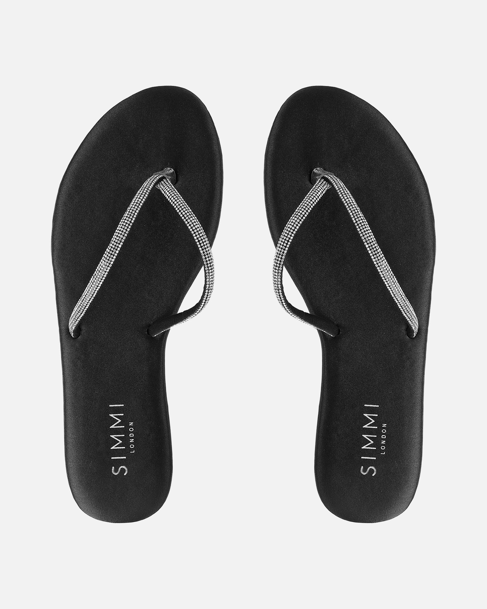 Ersil Black Satin Diamante Toe Post Sandals
