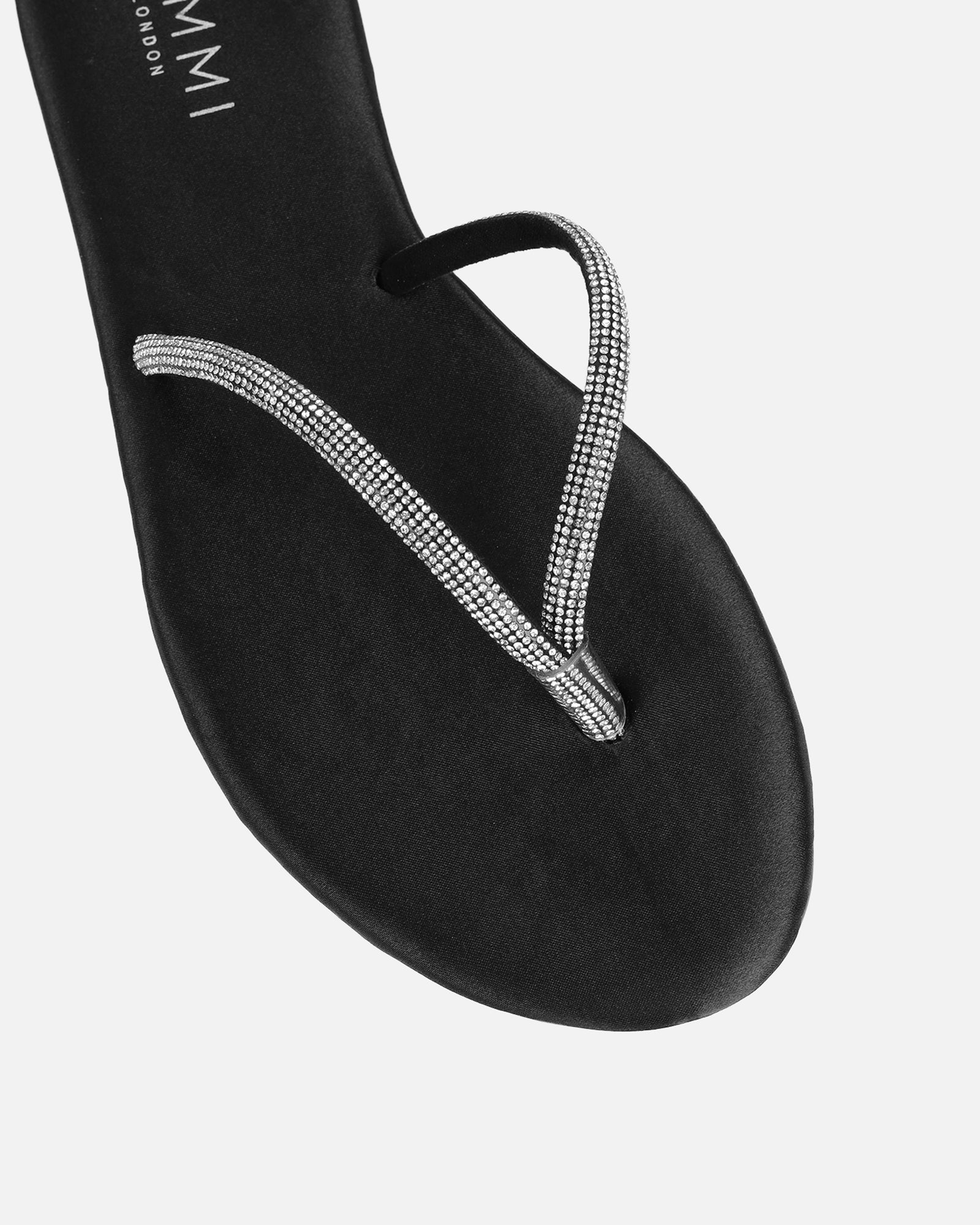 Ersil Black Satin Diamante Toe Post Sandals