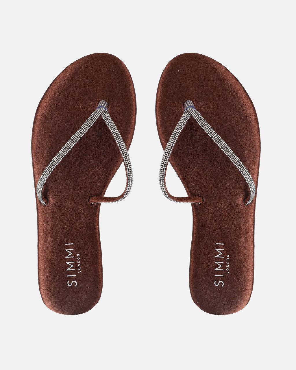 Ersil Chocolate Satin Diamante Toe Post Sandals