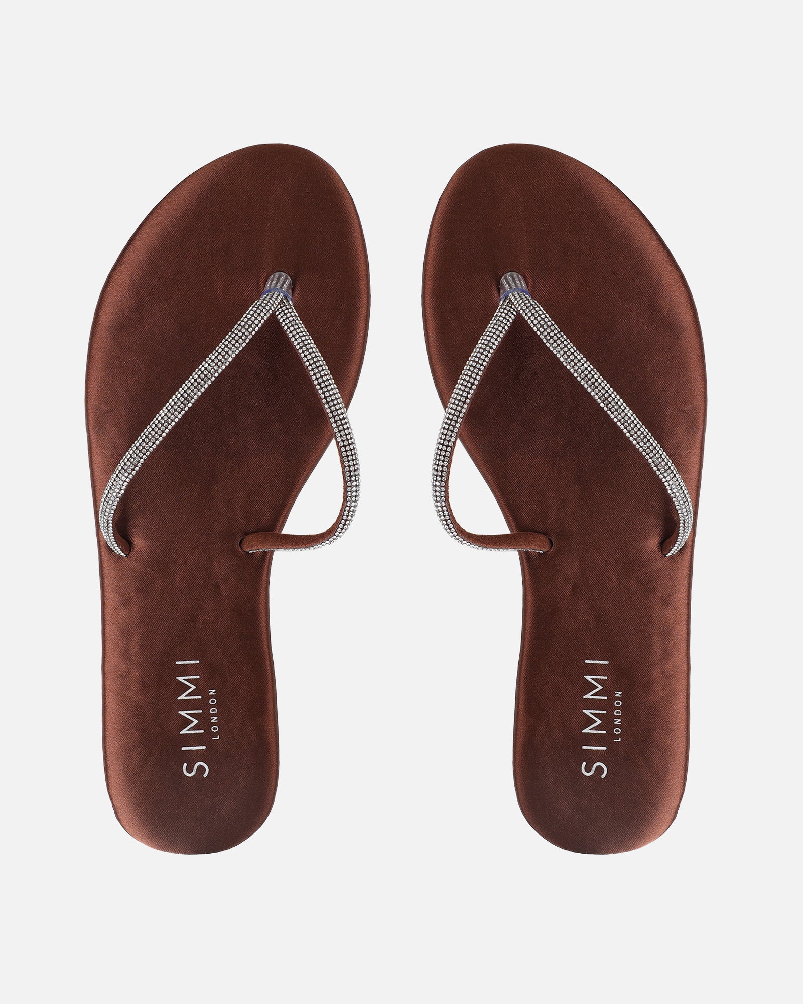 Ersil Chocolate Satin Diamante Toe Post Sandals