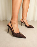 Stallone Brown Suede Buckle Detail Slingback Court Shoes