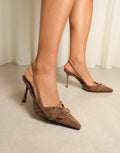 Stallone Dark Beige Suede Buckle Detail Slingback Court Shoes