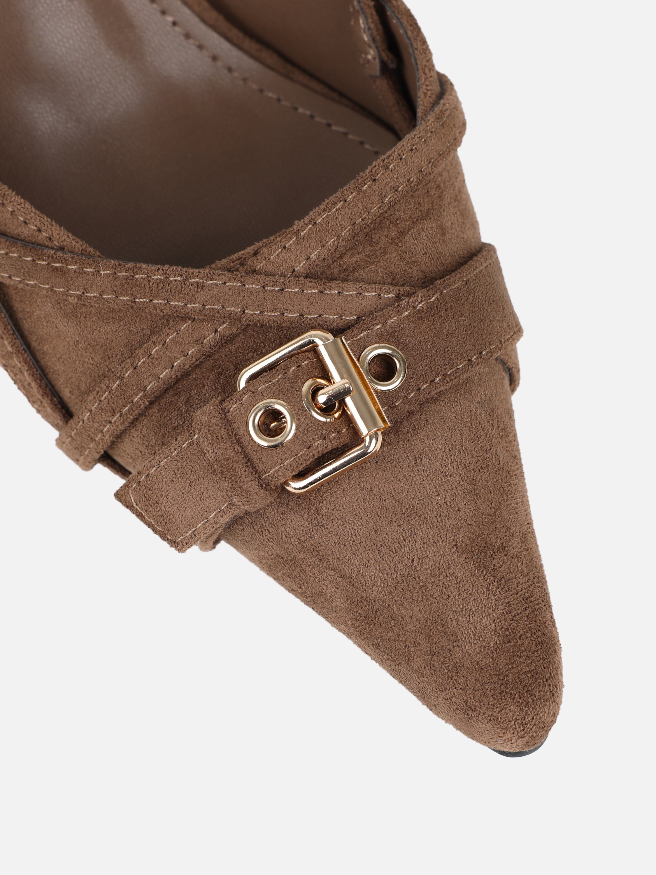 Stallone Dark Beige Suede Buckle Detail Slingback Court Shoes