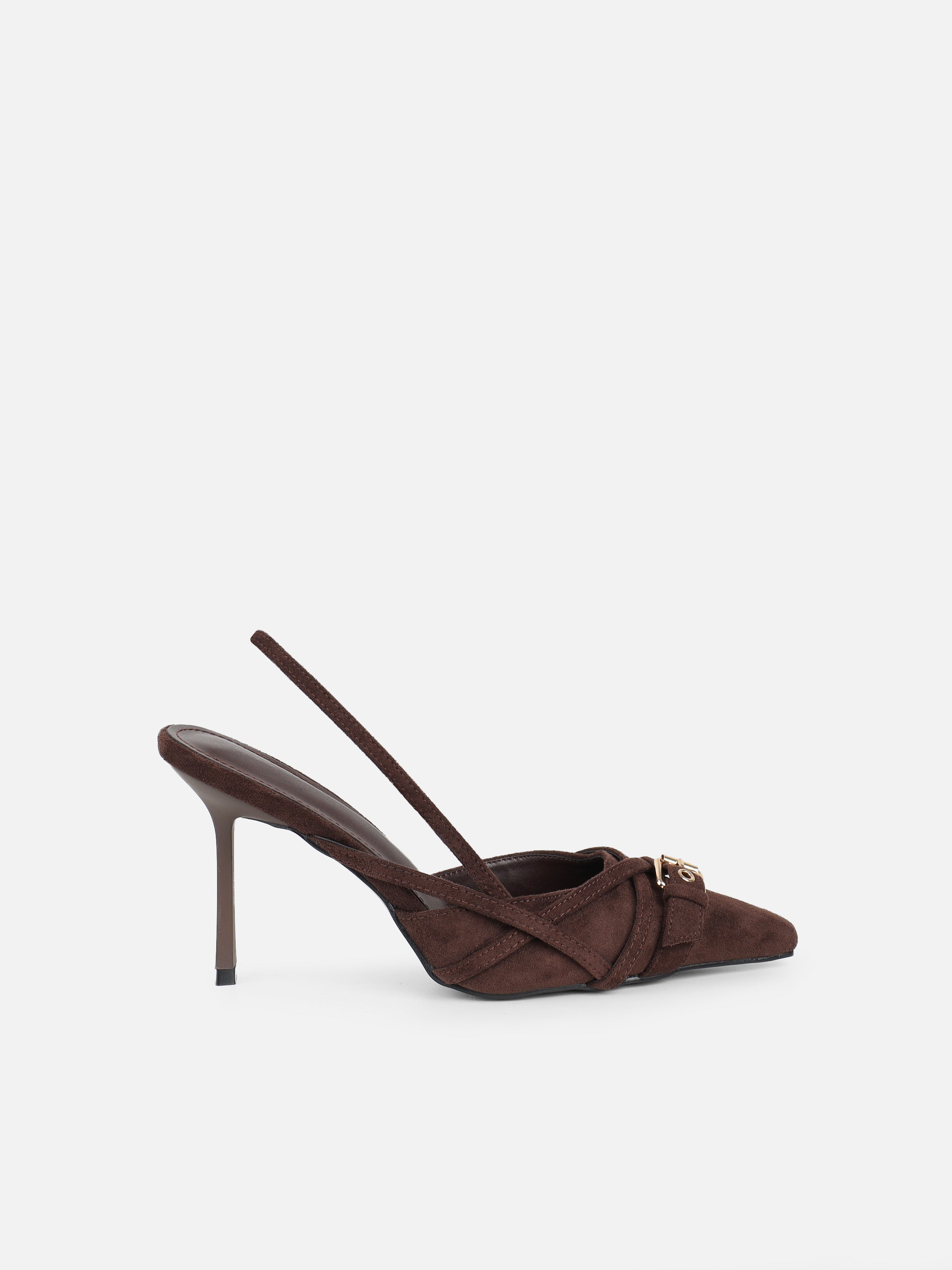 Stallone Brown Suede Buckle Detail Slingback Court Shoes