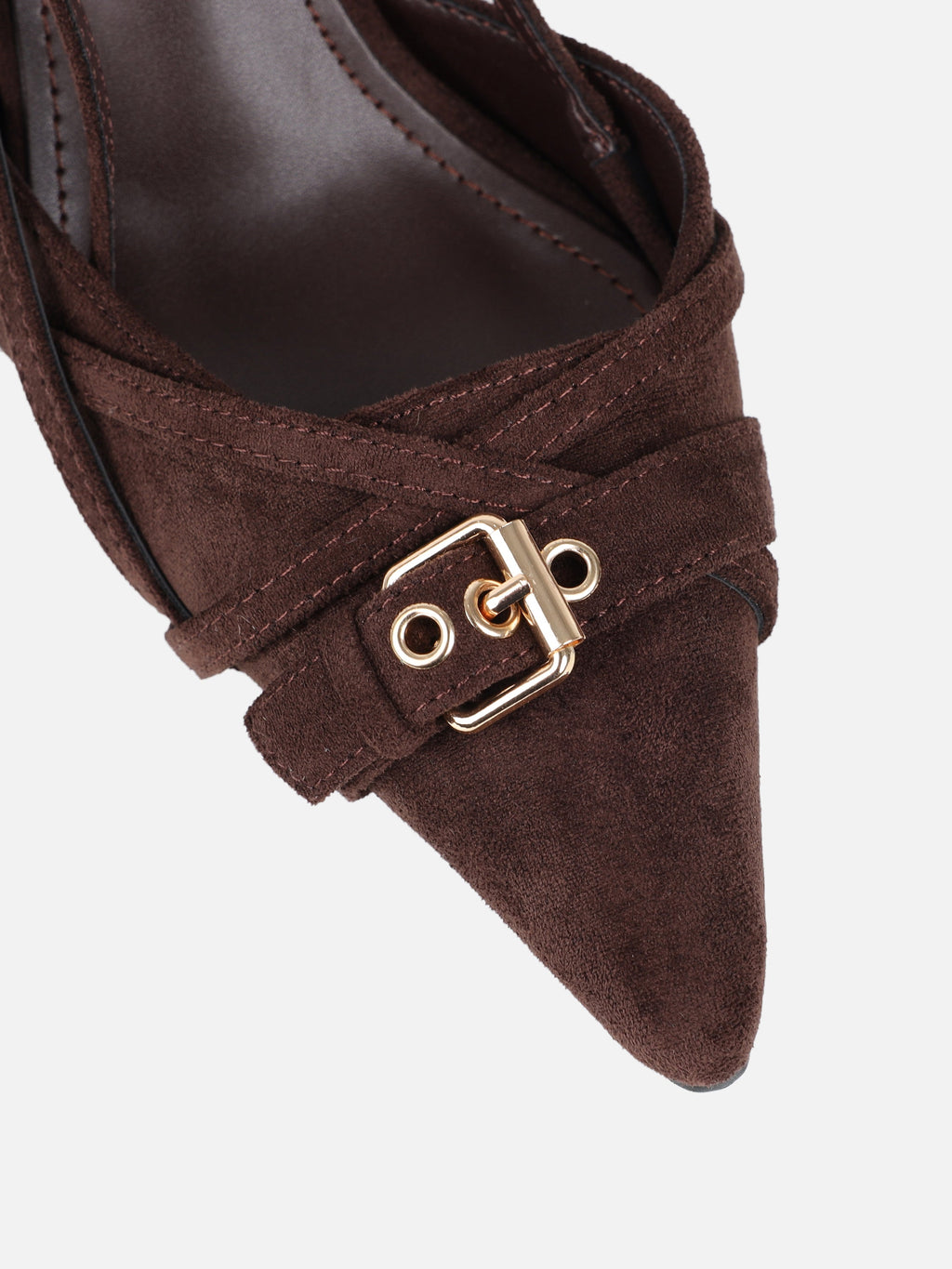 Stallone Brown Suede Buckle Detail Slingback Court Shoes