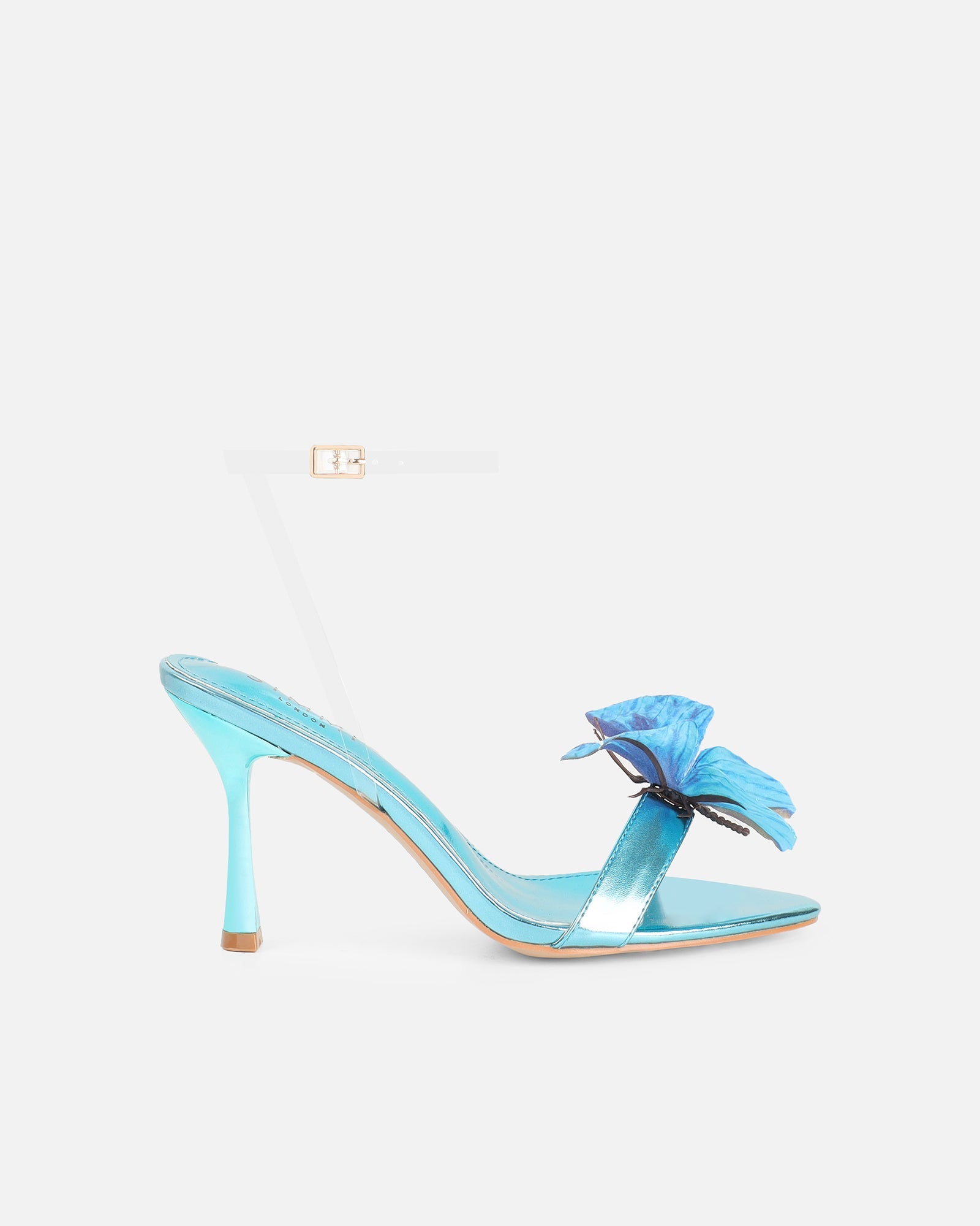 Fenelly Blue Metallic Butterfly Detail Heeled Sandals