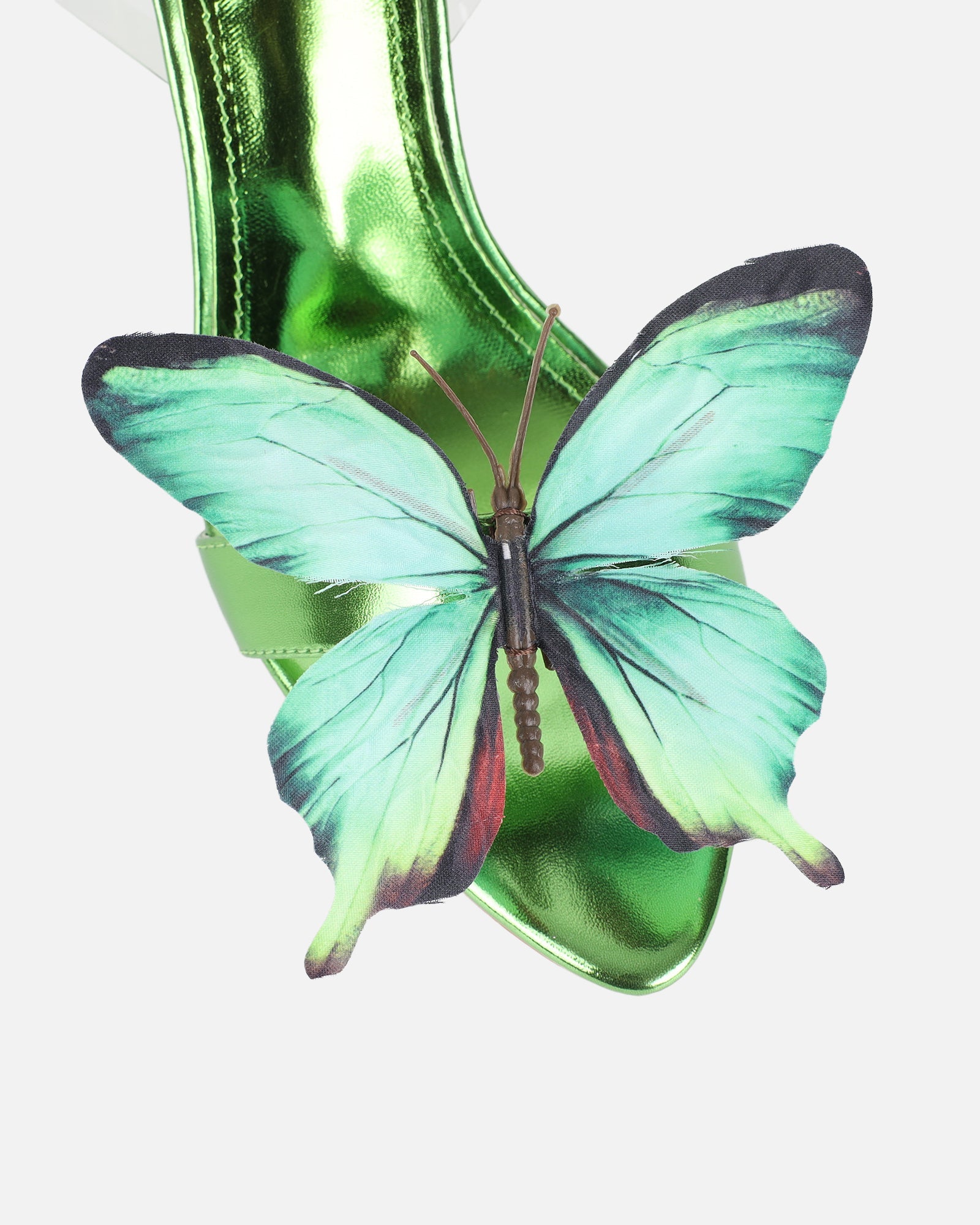 Fenelly Green Metallic Butterfly Detail Heeled Sandals