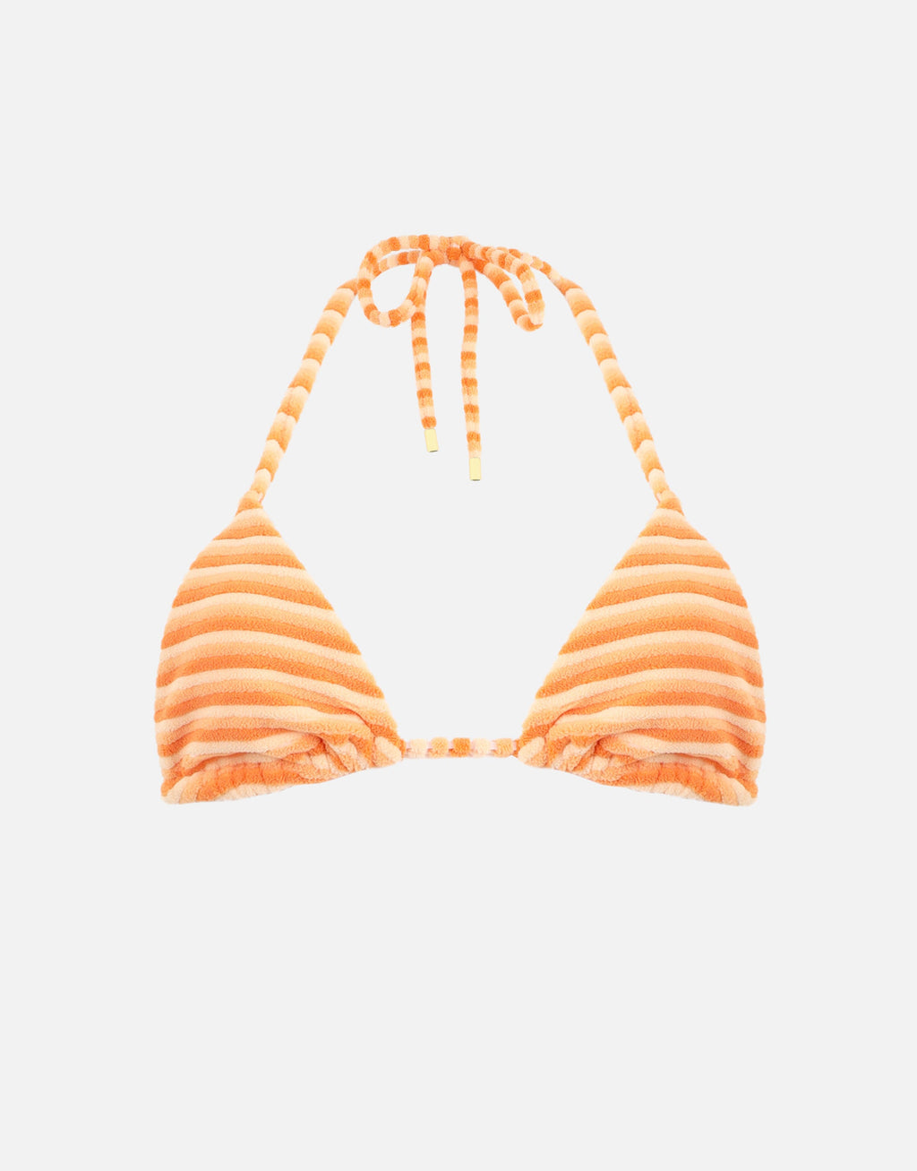 Fibi Towelling Stripe Triangle Bikini Top In Orange