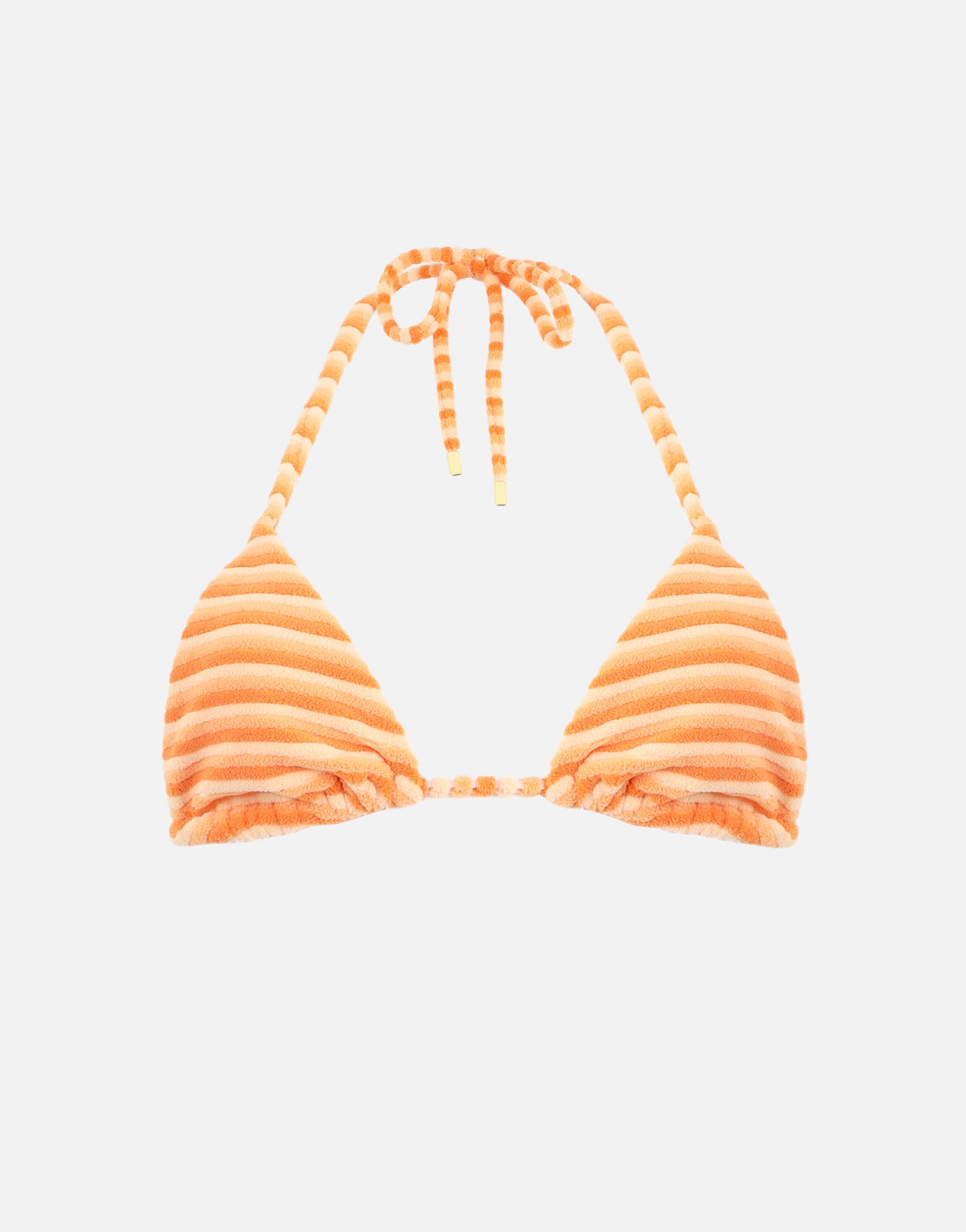 Fibi Towelling Stripe Triangle Bikini Top In Orange