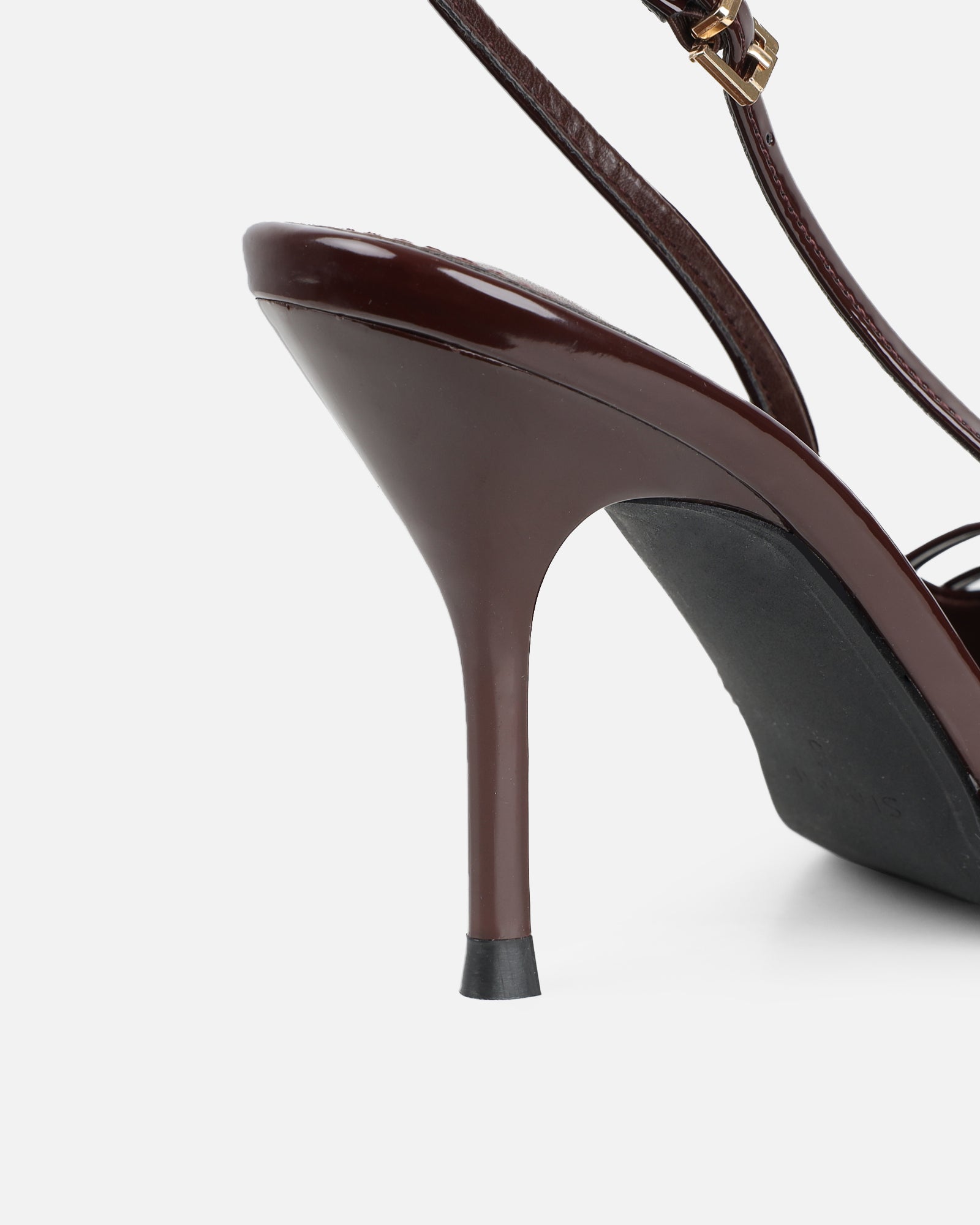 Marika Chocolate Patent Buckle Detail Slingback Courts