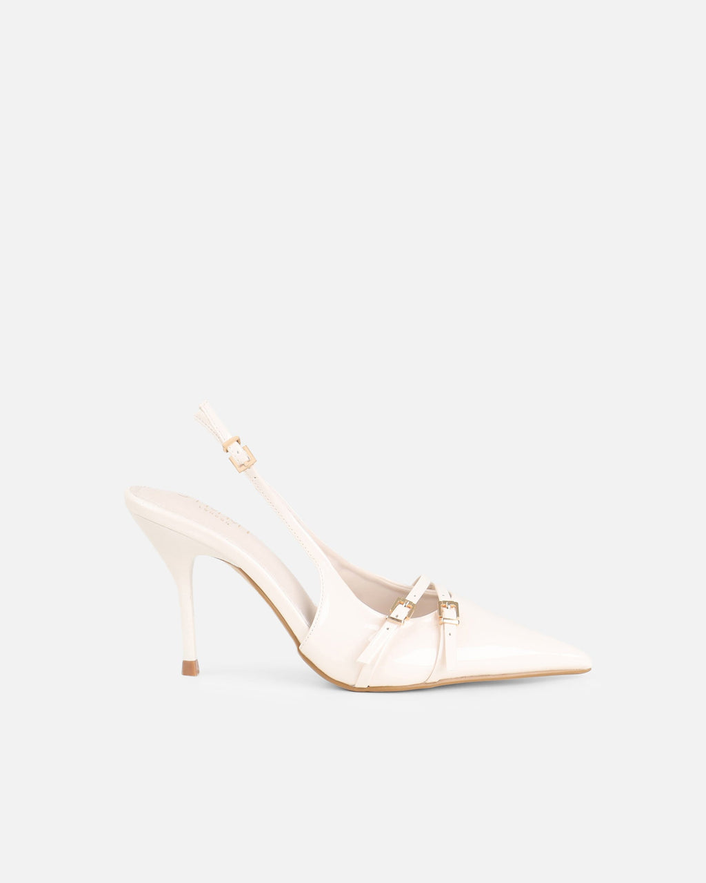 Marika White Patent Buckle Detail Slingback Courts