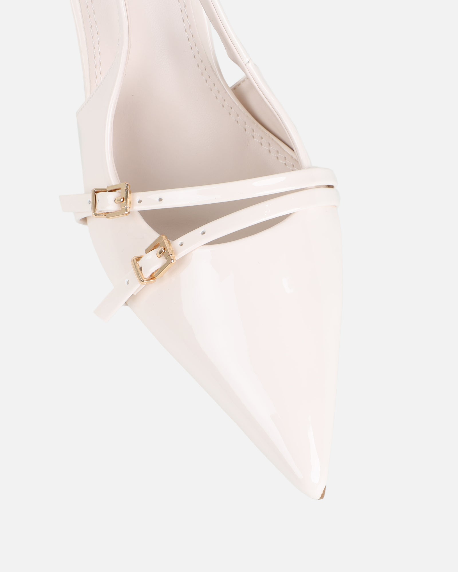 Marika White Patent Buckle Detail Slingback Courts