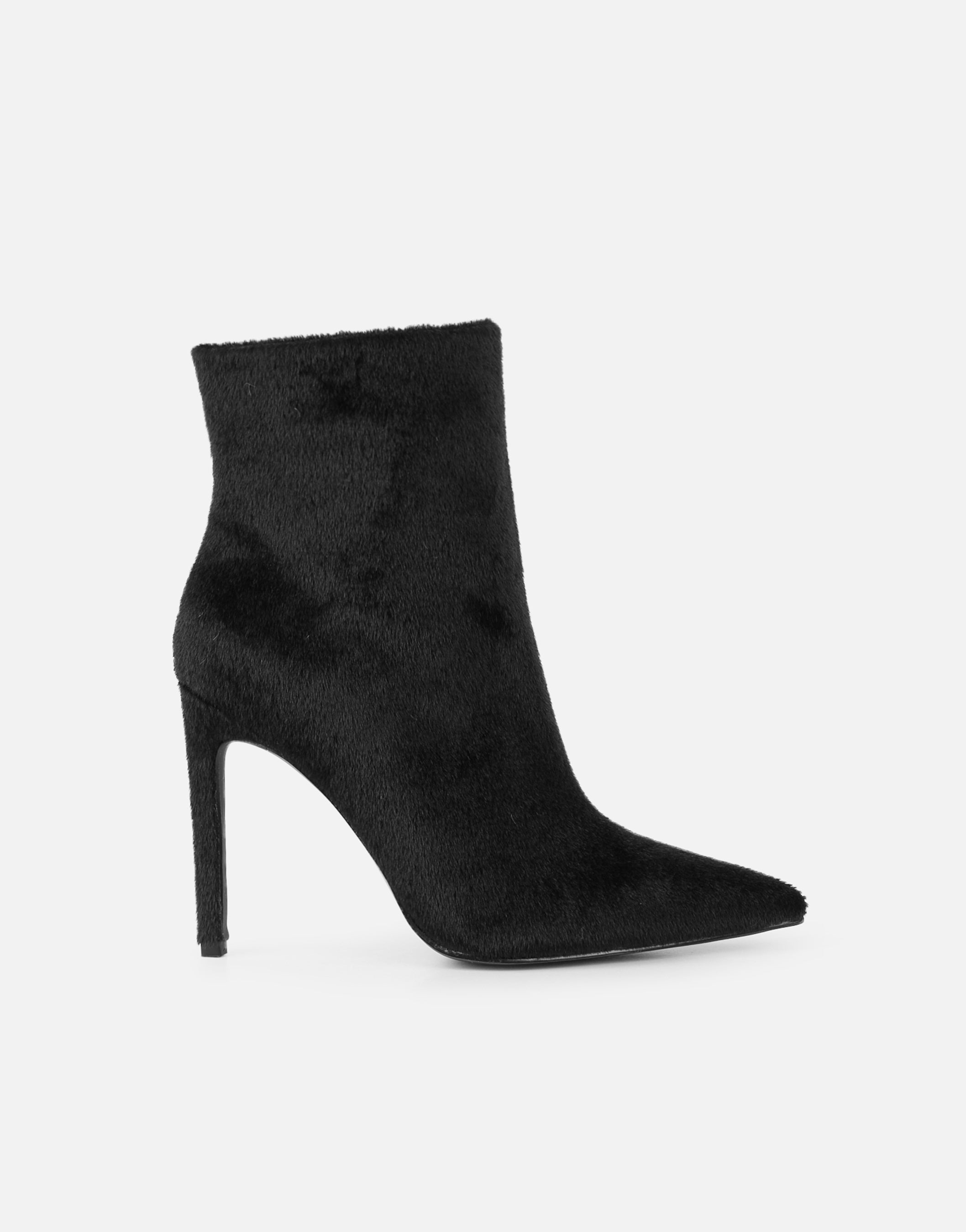 Harvie Black Faux Pony Hair Heeled Ankle Boots