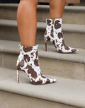 Harvie Cow Print Heeled Ankle Boots