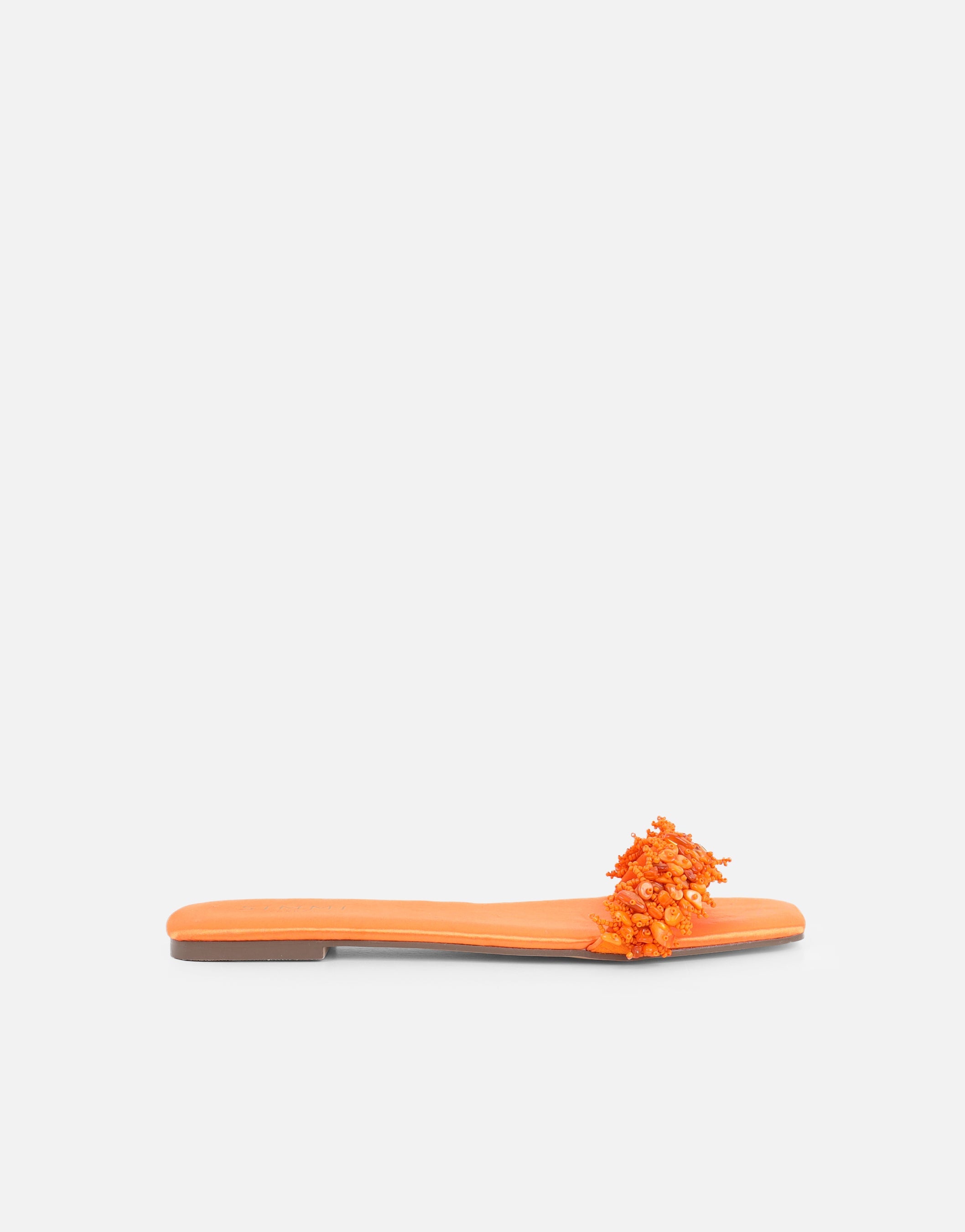 Hatty Orange Slip On Flat Sandals