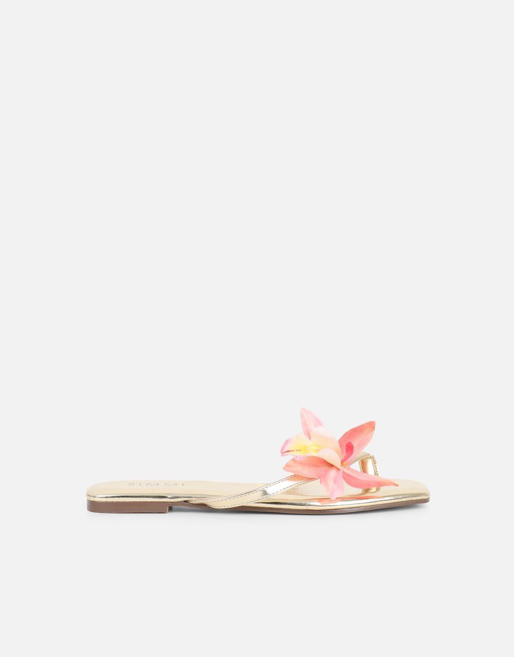 Hannah Gold Metallic Flower Detail Flat Sandals