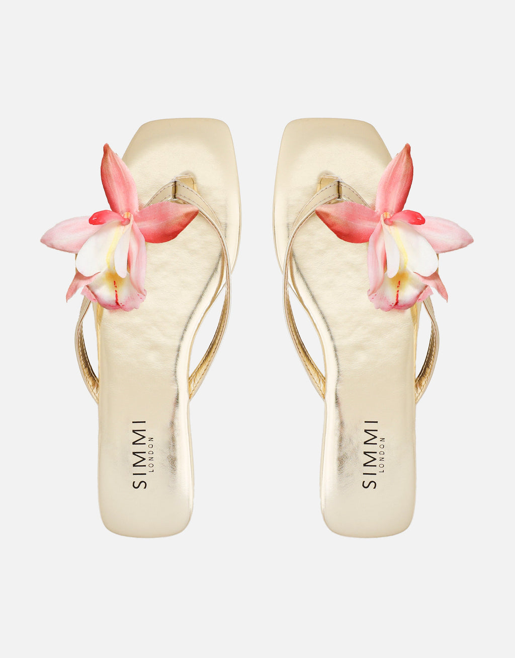 Hannah Gold Metallic Flower Detail Flat Sandals