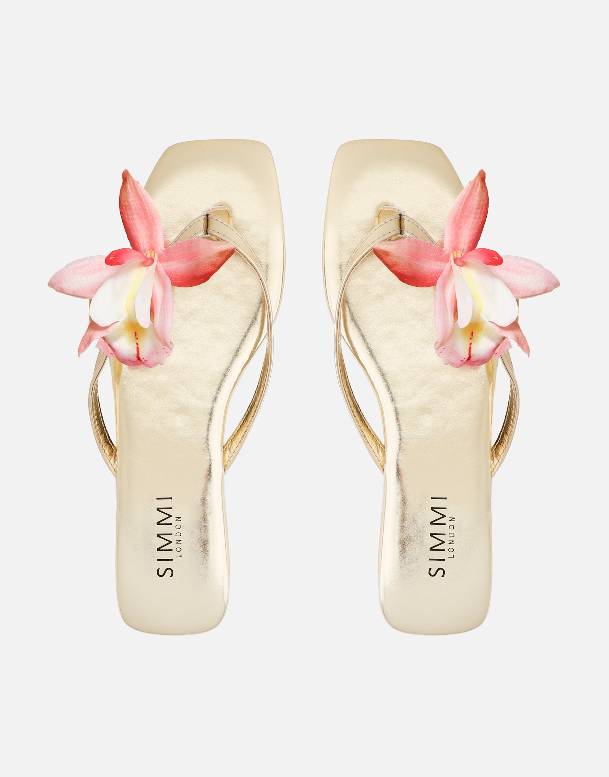 Hannah Gold Metallic Flower Detail Flat Sandals