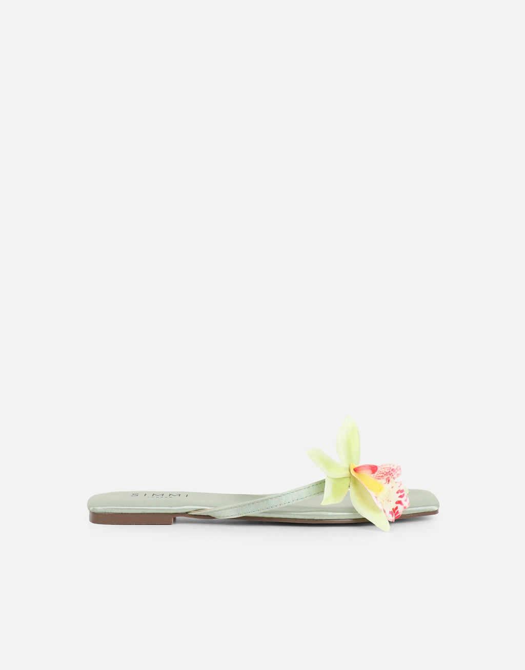 Hannah Green Satin Flower Detail Flat Sandals
