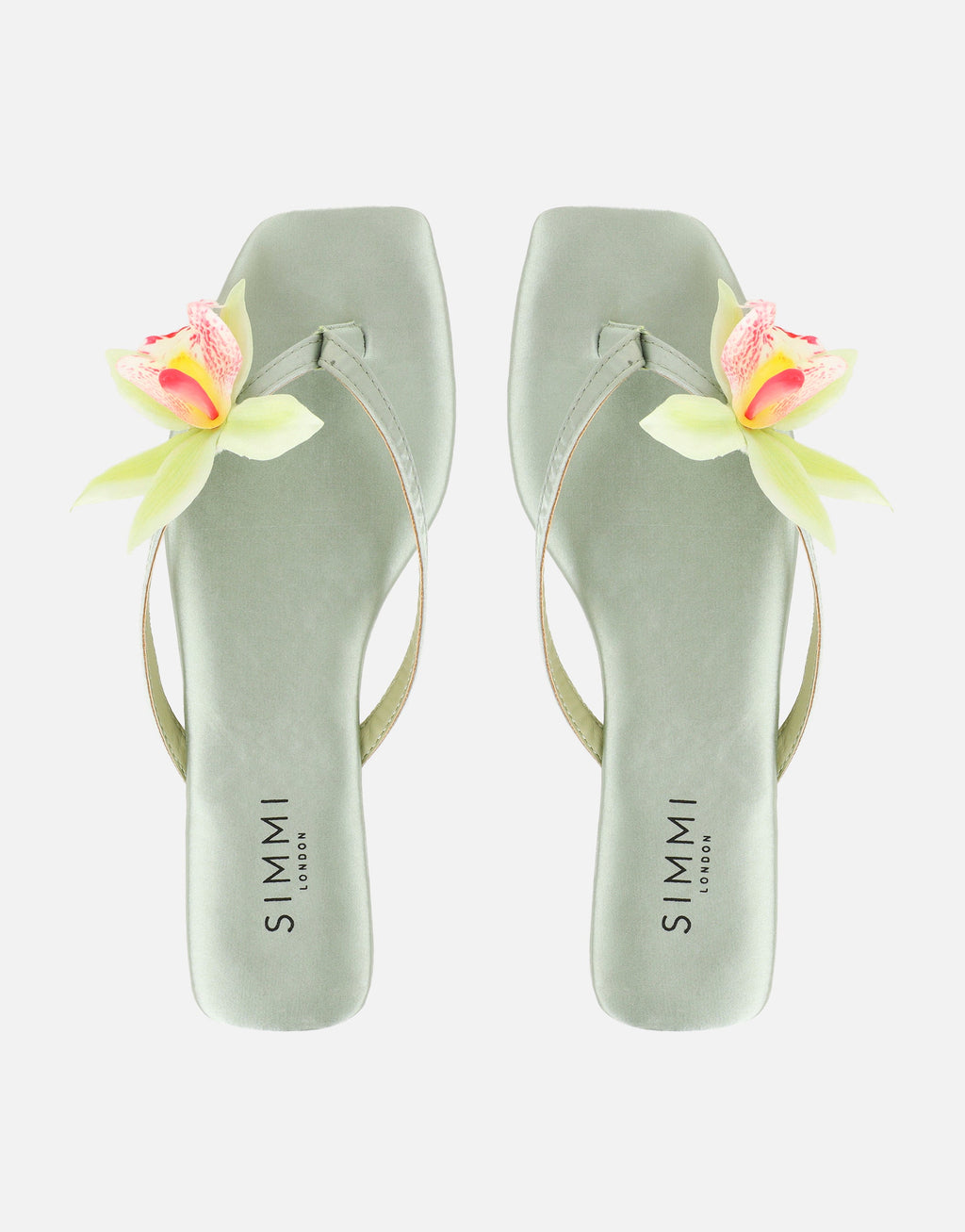 Hannah Green Satin Flower Detail Flat Sandals
