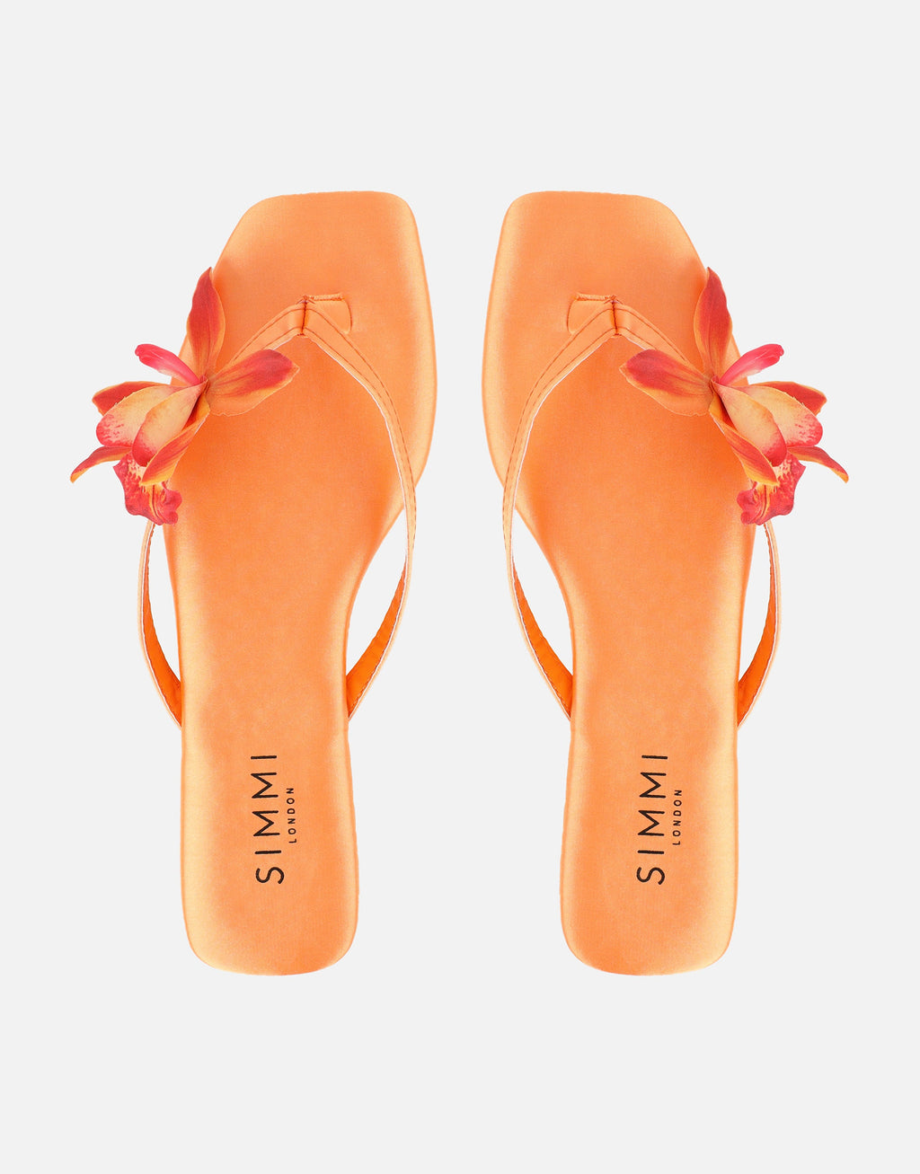 Hannah Orange Satin Flower Detail Flat Sandals
