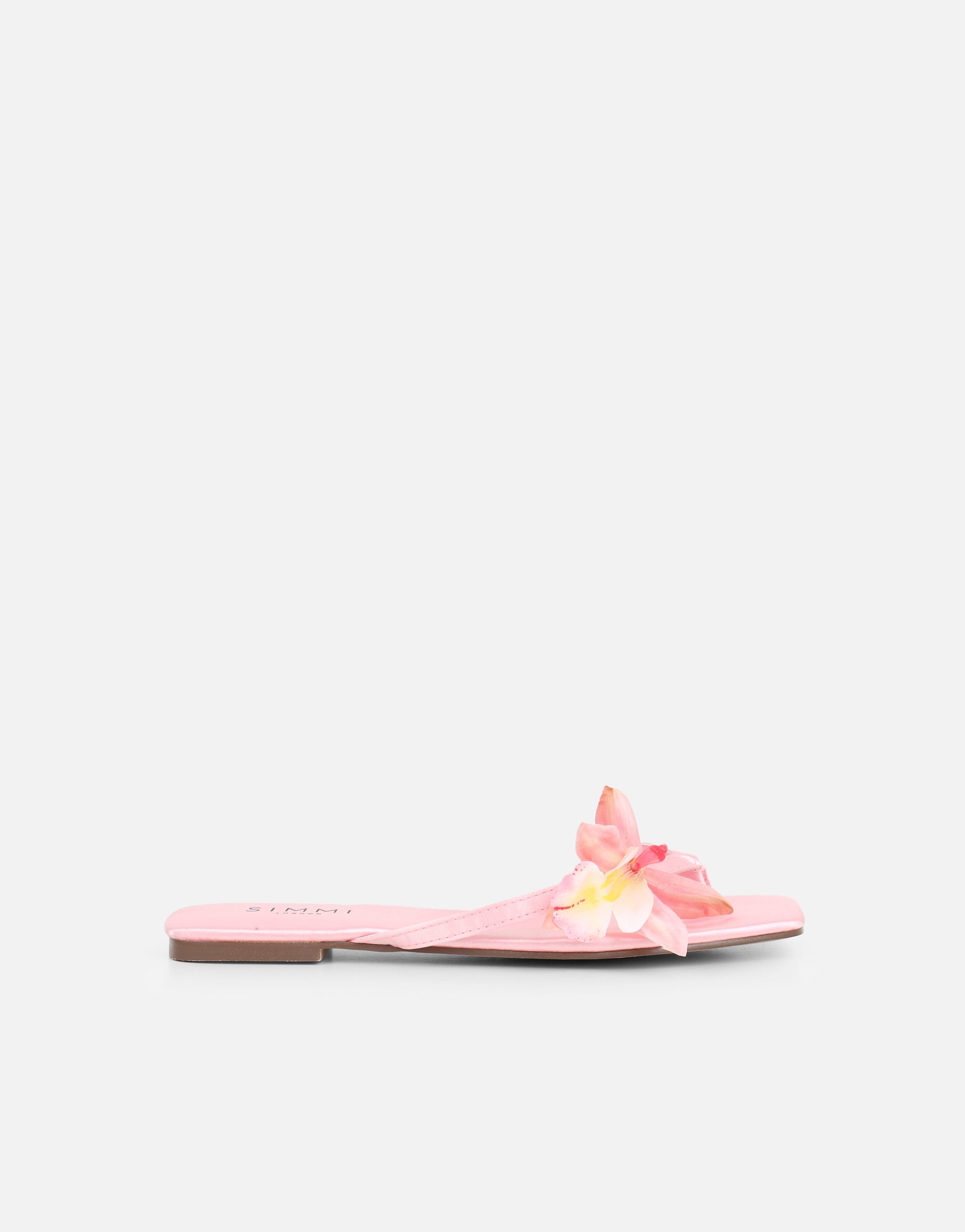Hannah Pink Satin Flower Detail Flat Sandals