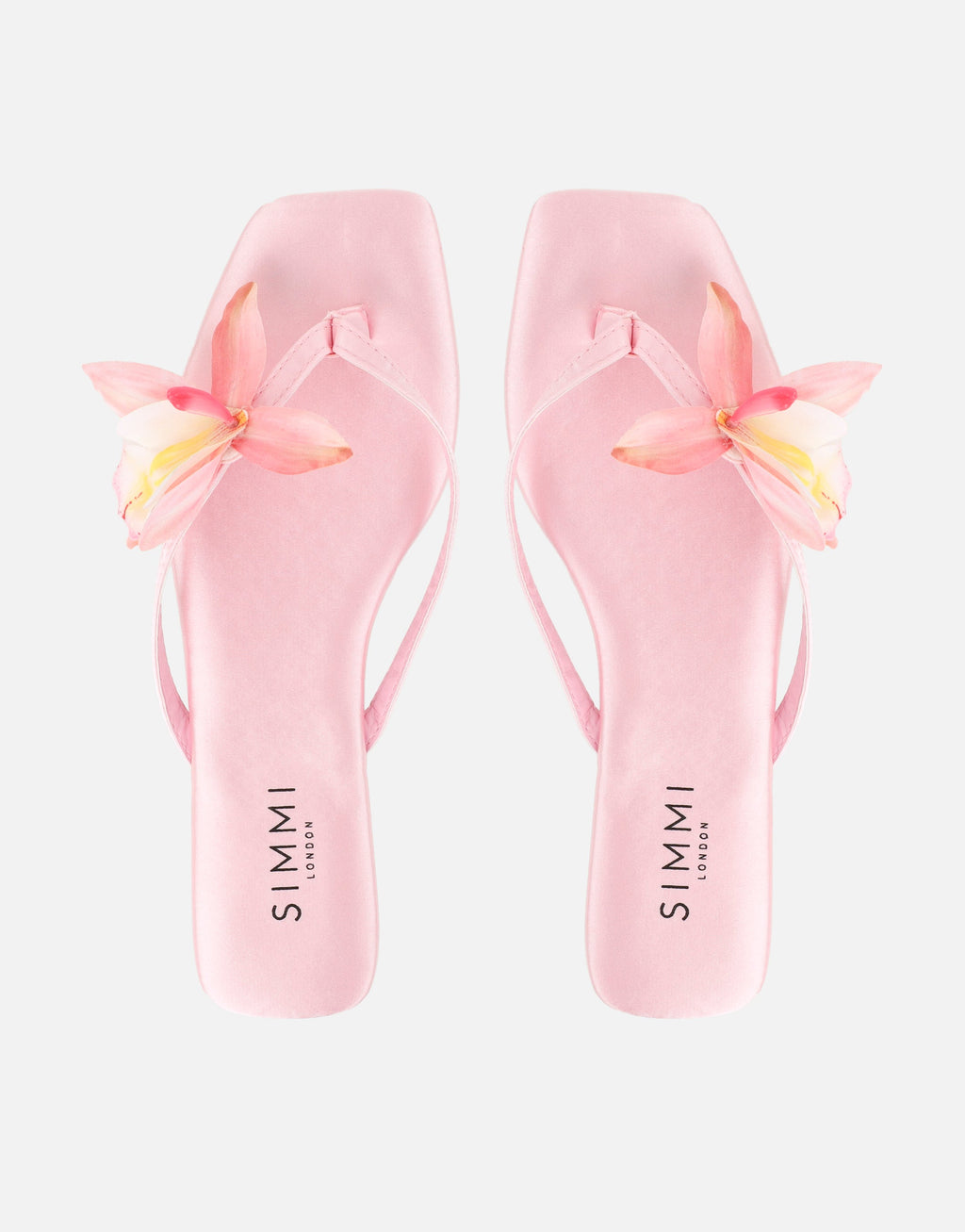 Hannah Pink Satin Flower Detail Flat Sandals