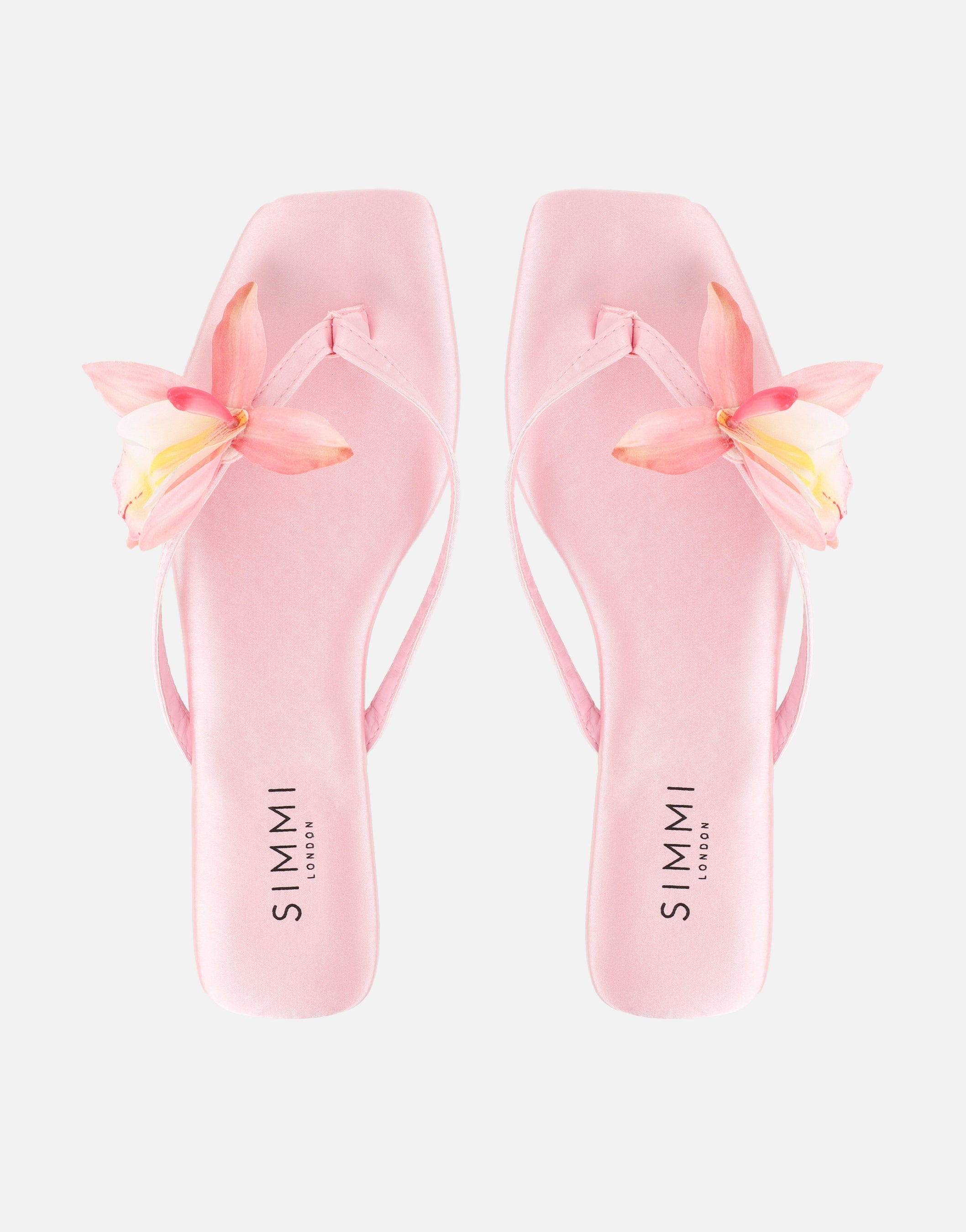 Hannah Pink Satin Flower Detail Flat Sandals