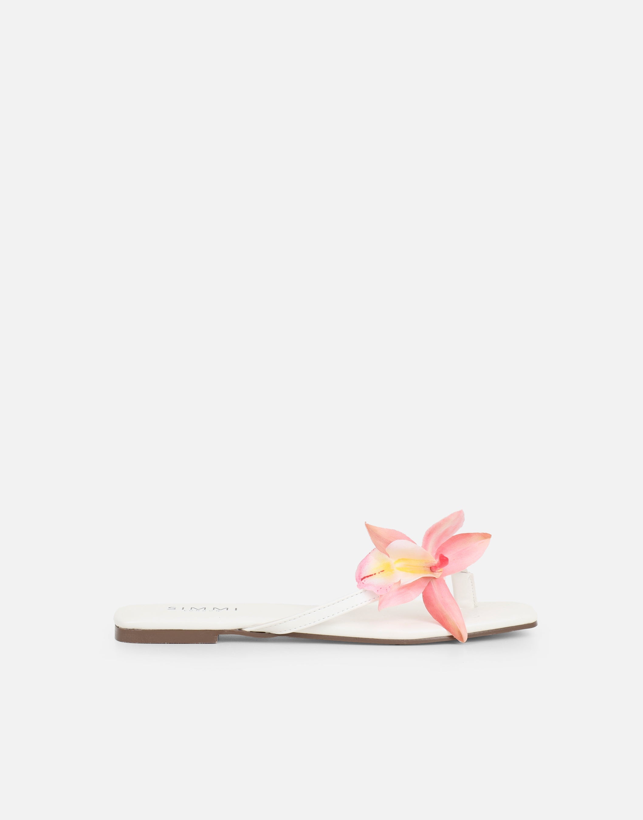 Hannah White Flower Detail Flat Sandals