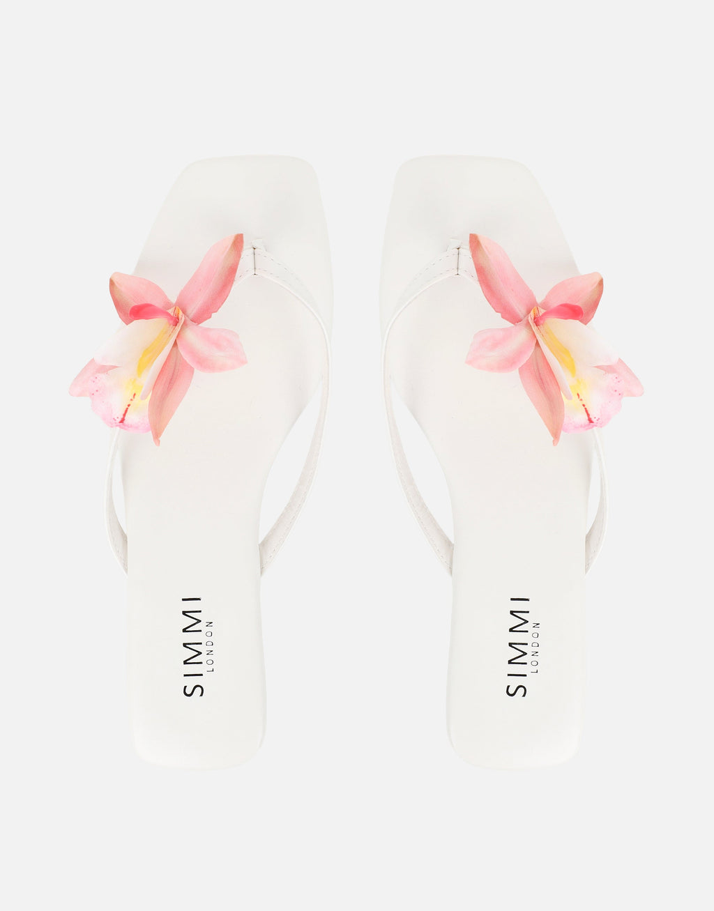 Hannah White Flower Detail Flat Sandals