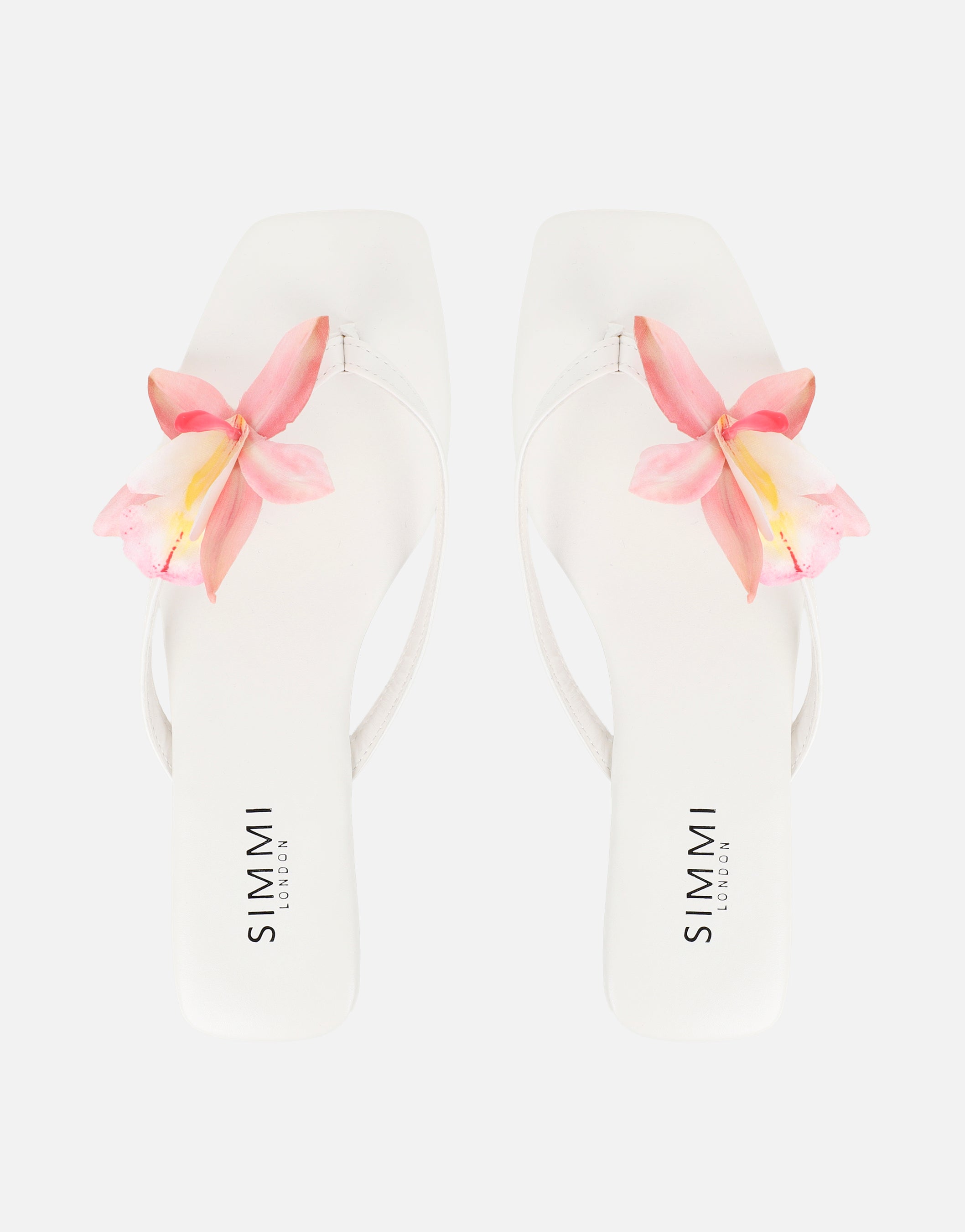 Hannah White Flower Detail Flat Sandals