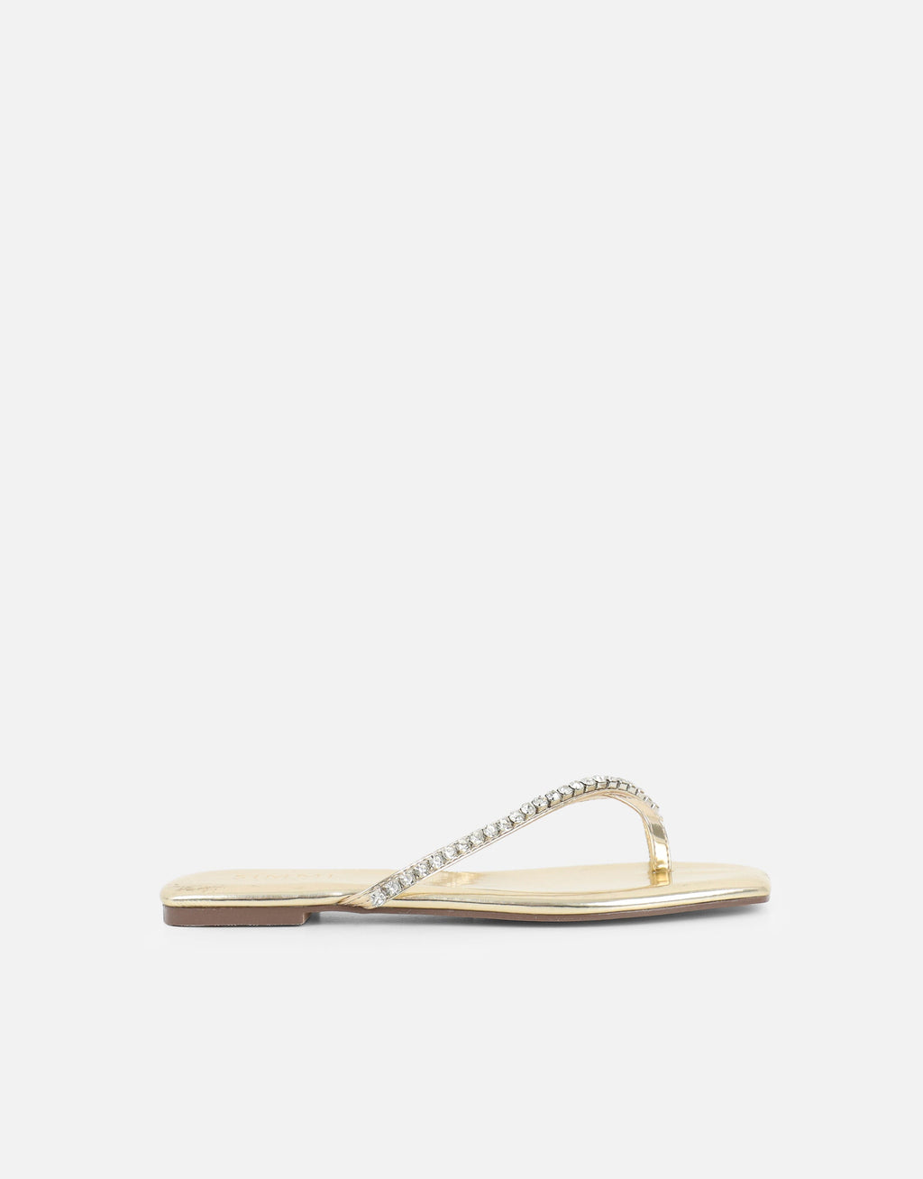 May Gold Mirror Toe Thong Diamante Flat Sandals