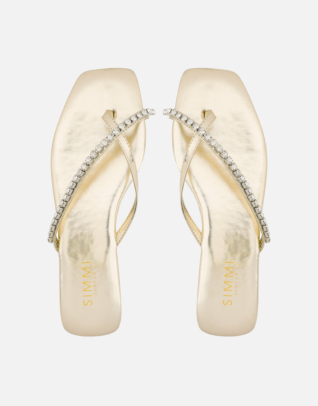 May Gold Mirror Toe Thong Diamante Flat Sandals