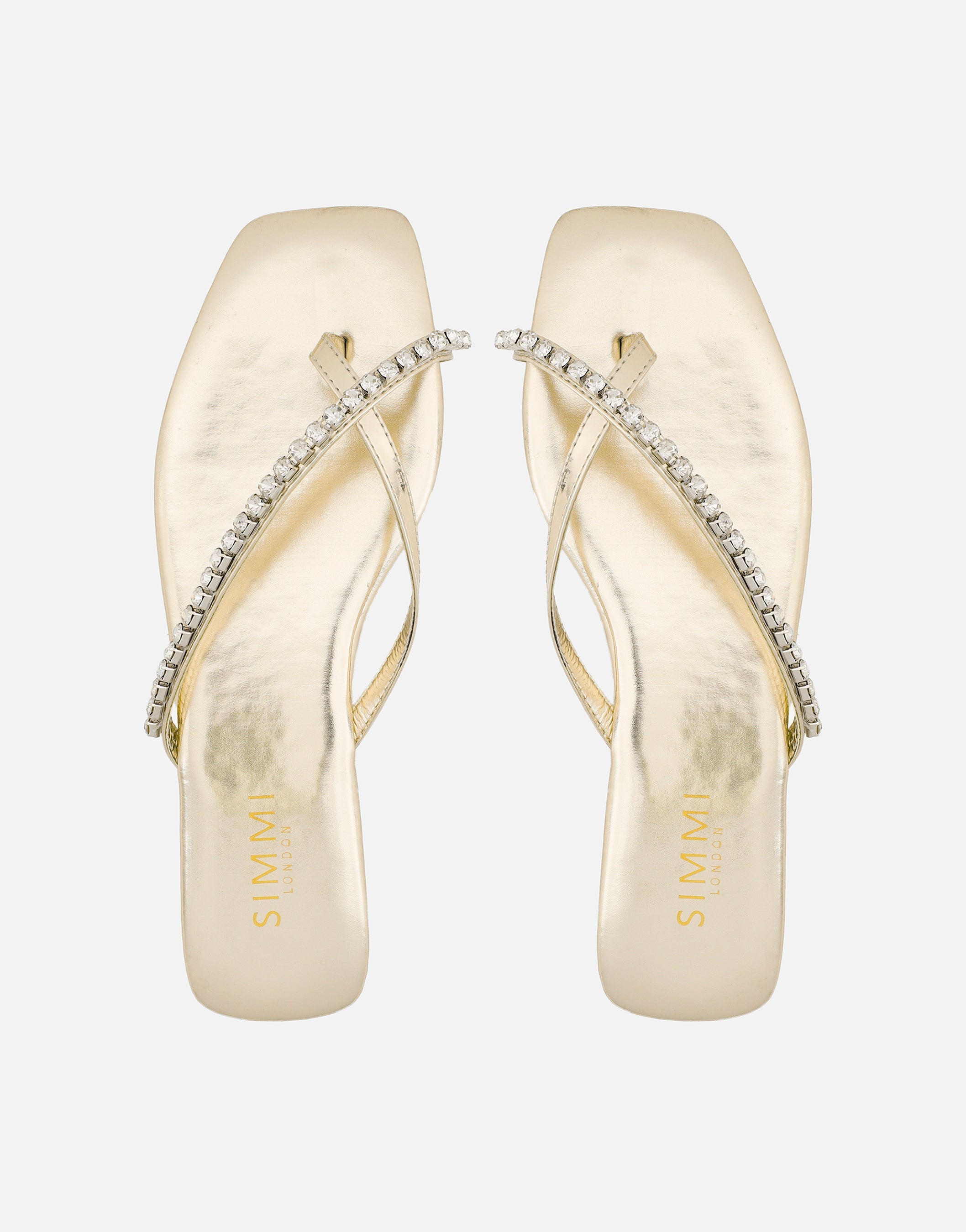 May Gold Mirror Toe Thong Diamante Flat Sandals