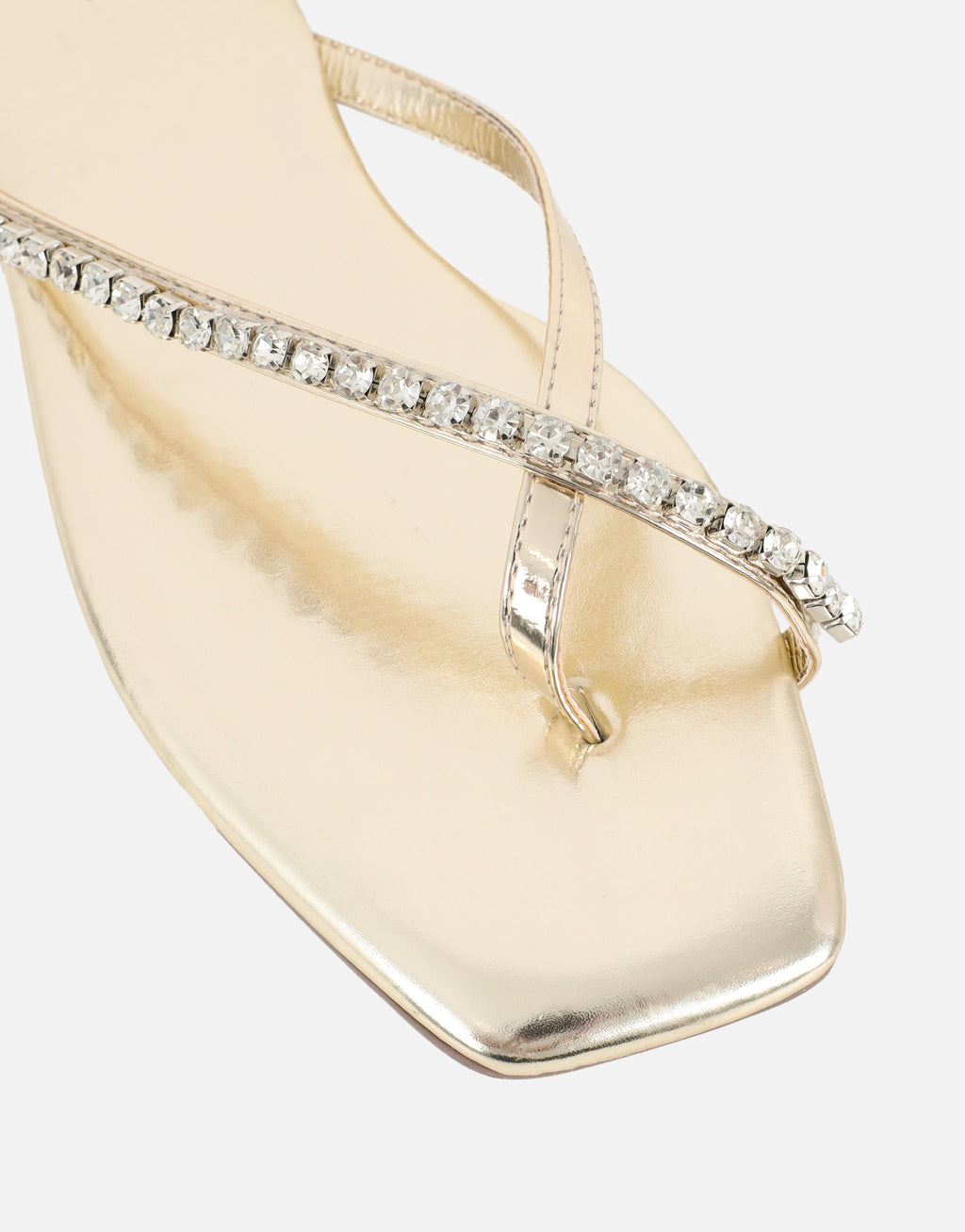 May Gold Mirror Toe Thong Diamante Flat Sandals
