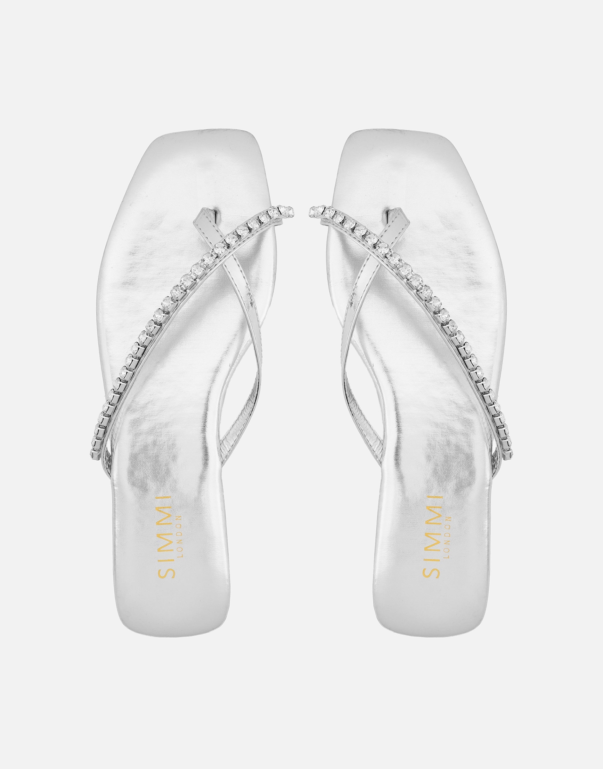 May Silver Mirror Toe Thong Diamante Flat Sandals