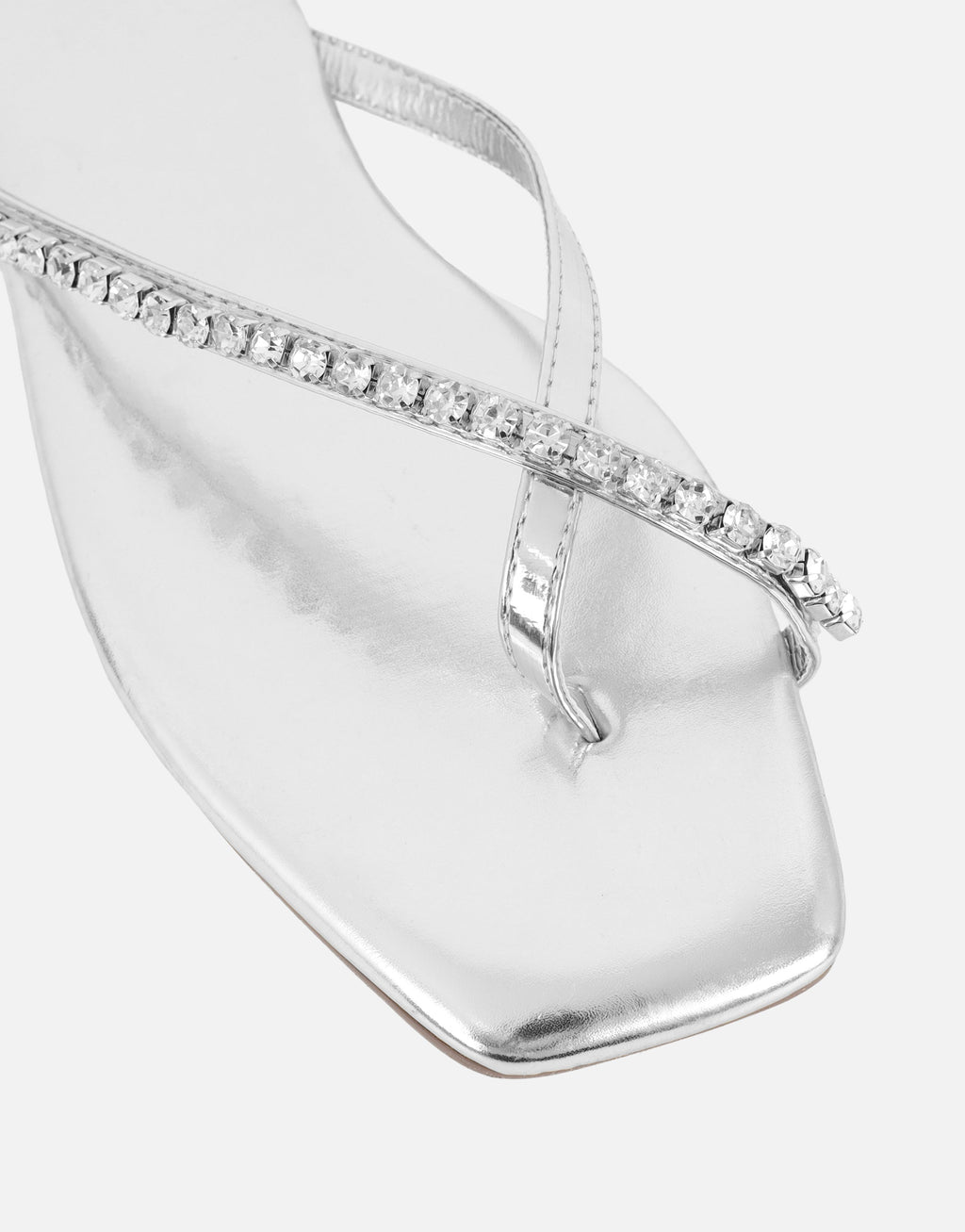 May Silver Mirror Toe Thong Diamante Flat Sandals
